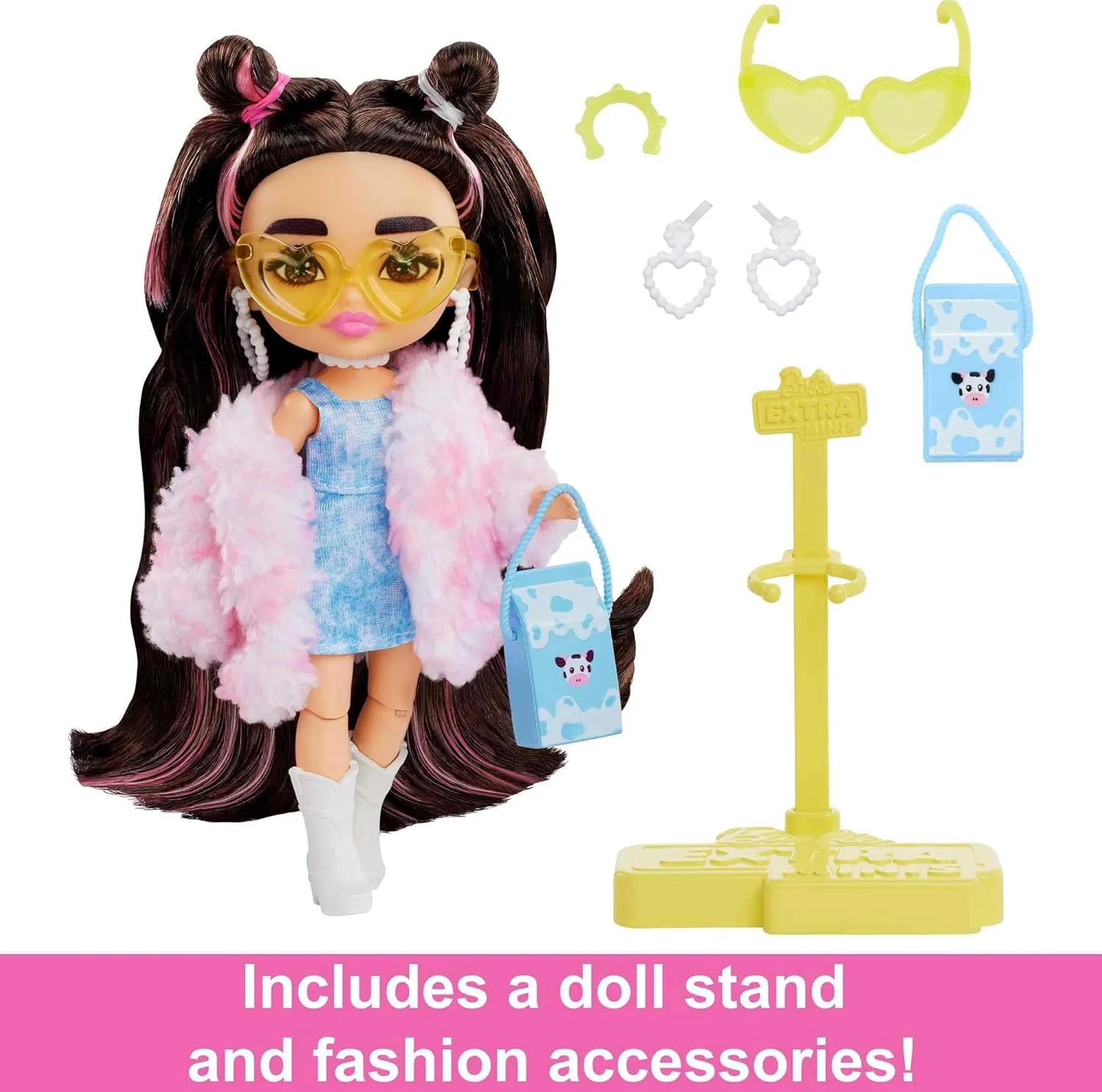 عروسک باربی اکسترا مینی با موهای قهوه ای، اسباب بازی و هدیه برای کودکان، لباس جین با کت خز مصنوعی، عروسک کوچک، لباس و لوازم جانبی، HKP90 عروسک باربی اکسترا مینی با موهای قهوه ای، اسباب بازی و هدیه برای کودکان، لباس جین با کت خز مصنوعی، عروسک کوچک، لباس و لوازم جانبی، HKP90