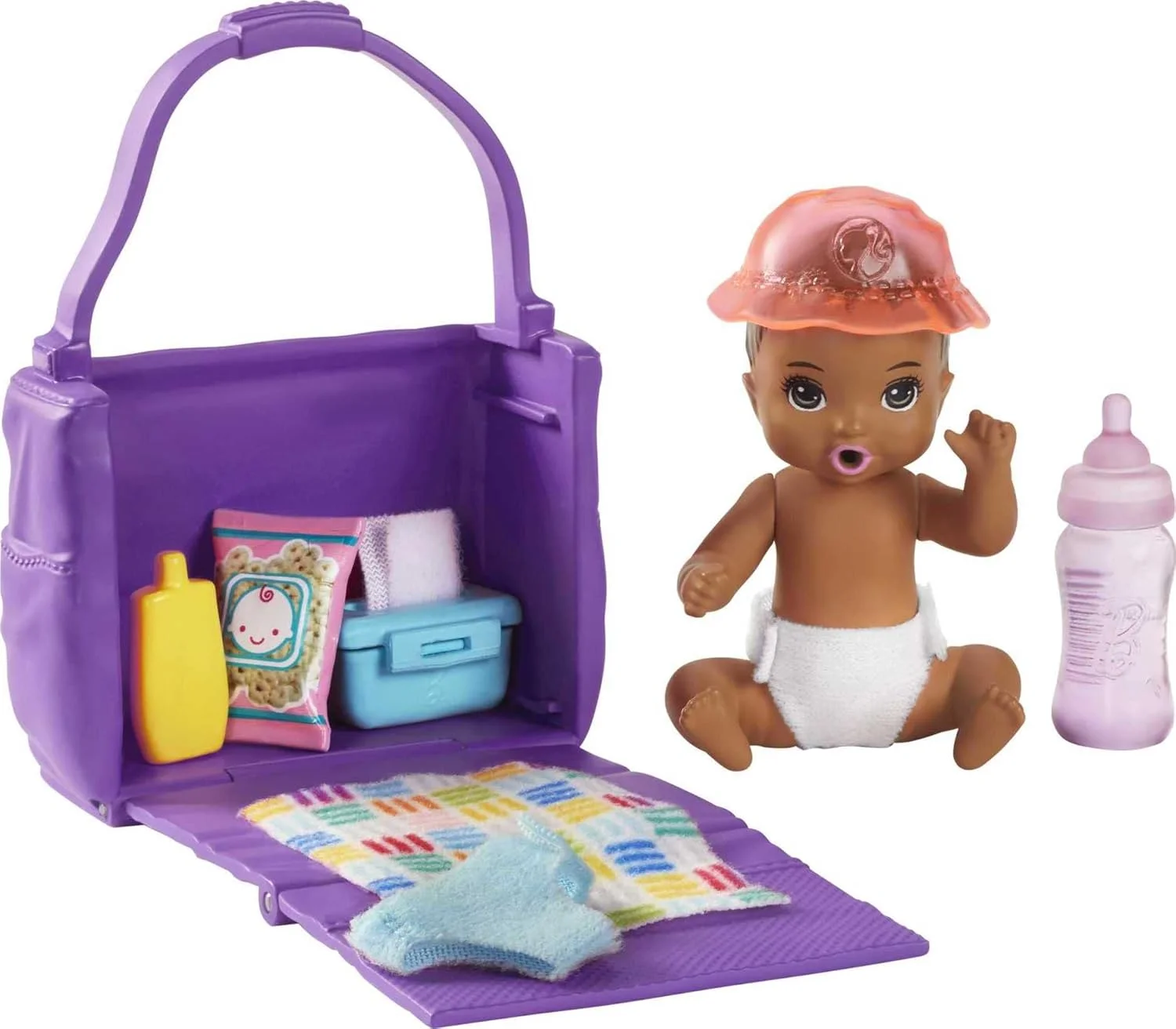 مجموعه بازی پرستاری و تعویض پوشک باربی Skipper Babysitters Inc. با عروسک نوزاد تغییر رنگ دهنده، کیف پوشک و لوازم جانبی