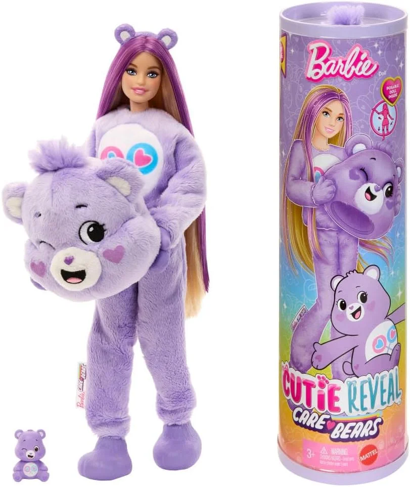 عروسک باربی Cutie Reveal و لوازم جانبی، سری Care Bears، عروسک فشن با لباس خرس Share Bear و 10 سورپرایز شامل تغییر رنگ و مینی خرس