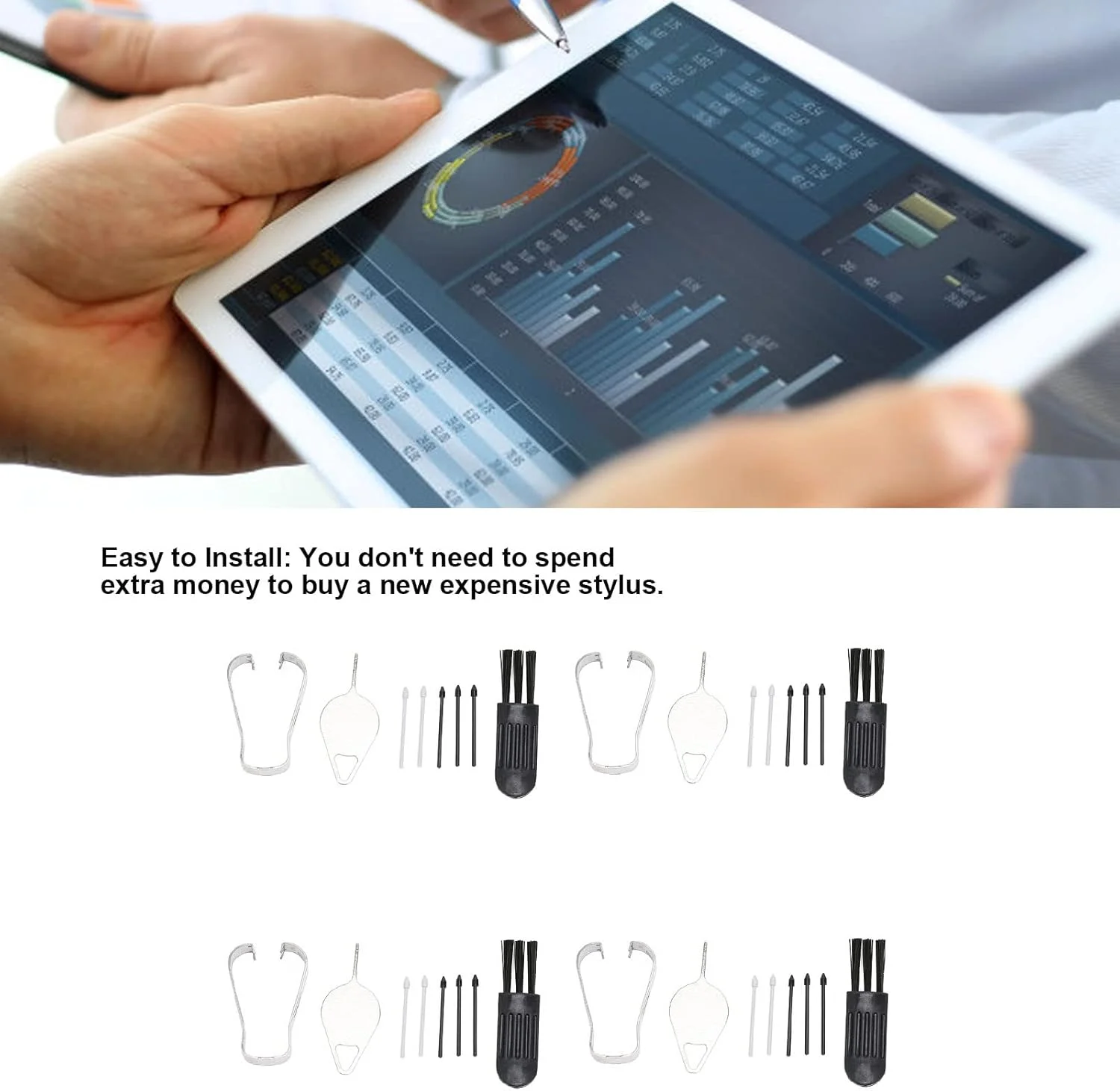 4 مجموعه نوک قلم، نوک های جایگزین برای Tab S7 FE 12.4 T733، نوک ها با موچین (مشکی خاکستری)