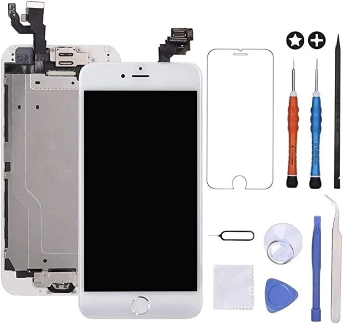 تعویض صفحه نمایش با کیفیت Allfixparts برای آیفون 6 پلاس، مجموعه کامل ال سی دی با بلندگوی گوشی، دوربین جلو، سنسور مجاورت، محافظ شیشه ای، کیت تعمیر (سفید)