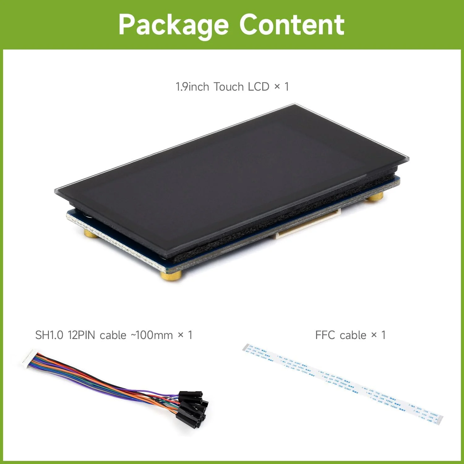 ماژول نمایشگر لمسی ال سی دی 1.9 اینچی Waveshare، نمایشگر ال سی دی میکرو، رزولوشن 172×320، IPS، ارتباط SPI و I2C، رنگ نمایش 262K