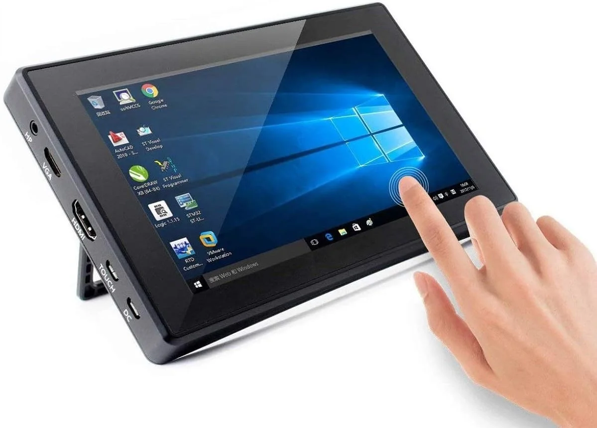 نمایشگر لمسی خازنی IPS رزولوشن 1024x600 با پوشش شیشه ای مقاوم، 7 اینچی HDMI LCD (H) (همراه با قاب) سازگار با رزبری پای 3/2/1 B B+ A+/BB Black/Banana Pi/Windows 10