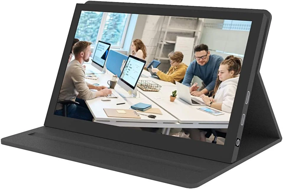 صفحه نمایش لمسی 7 اینچی IPS مدل CUQI برای رزبری پای 4، مانیتور خازنی 1024x600 قابل حمل با روشنایی قابل تنظیم و کیف چرمی برای رزبری پای 4B/3B+/لپ تاپ/دستگاه سیستم عامل ویندوز