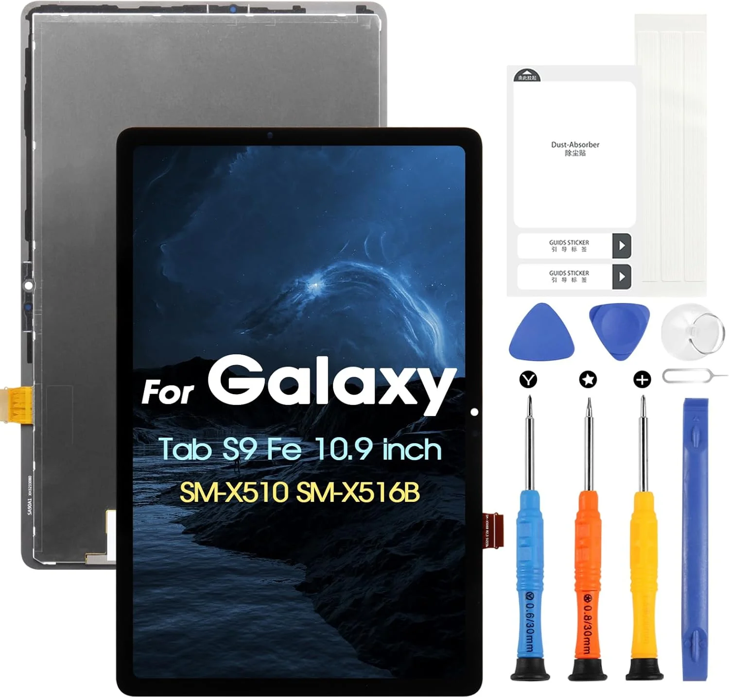 صفحه نمایش LCD برای تبلت سامسونگ Galaxy Tab S9 Fe، صفحه نمایش LCD برای Galaxy Tab S9 Fe SM-X510، SM-X516B 10.9 اینچی، مجموعه تعویض دیجیتایزر صفحه لمسی + کیت تعمیر (مشکی)