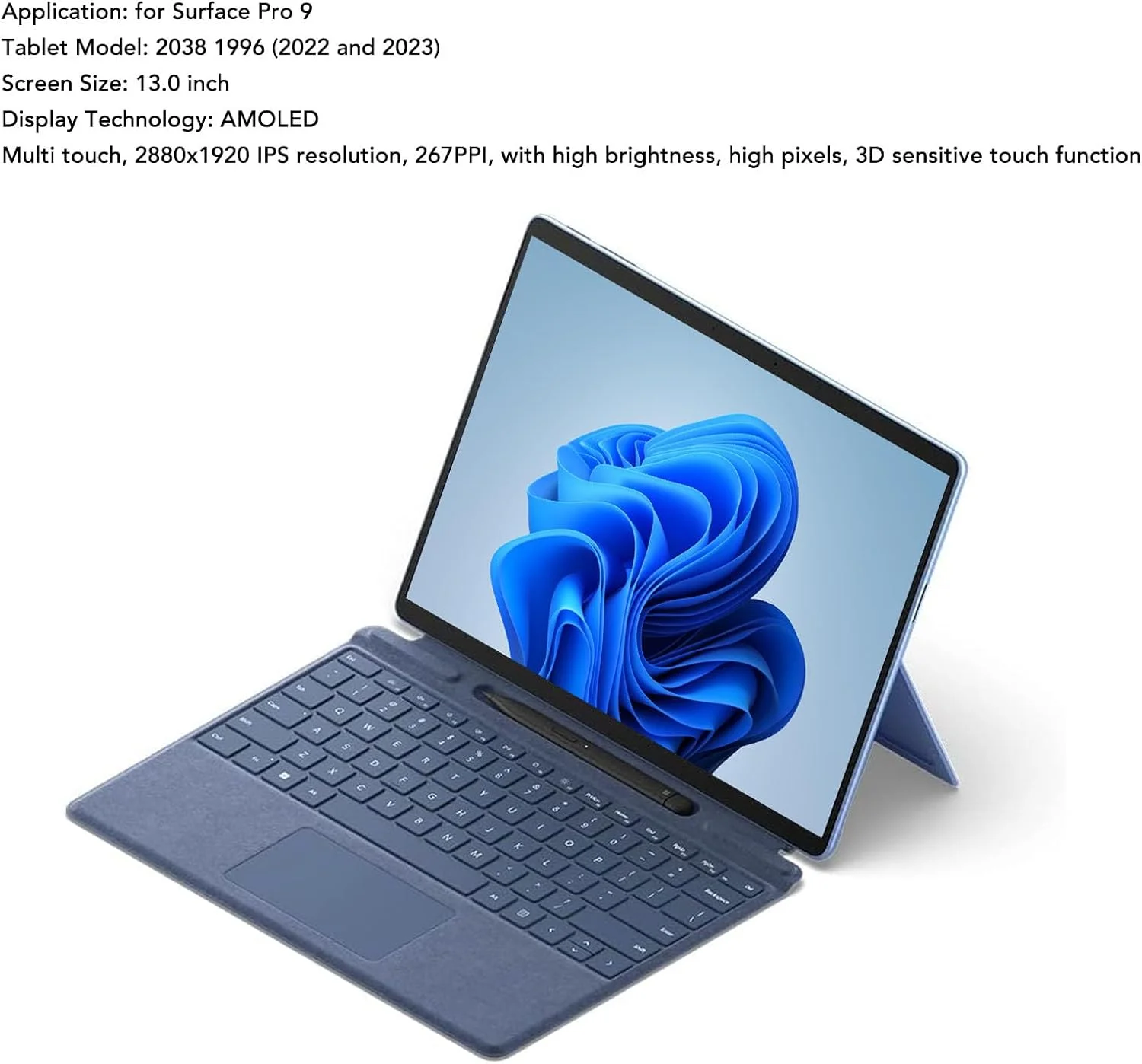 صفحه لمسی جایگزین تبلت 13.0 اینچی با رزولوشن 2880x1920 به همراه چسب، مناسب برای تبلت پرو 9 مدل 2038 1996 (سال 2022 و 2023)