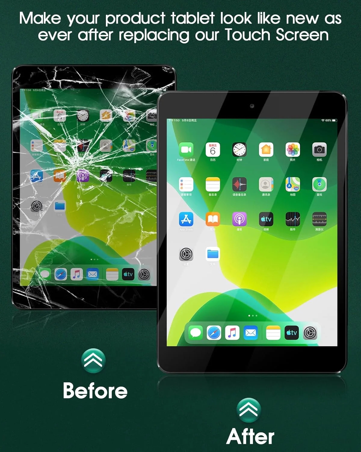 تعویض صفحه نمایش آیپد مینی 3-SRJTEK، شیشه دیجیتایزر لمسی A1599 A1600، قطعات تعمیر با کیت های مونتاژ تراشه IC، شامل شیشه حرارت دیده (سفید)