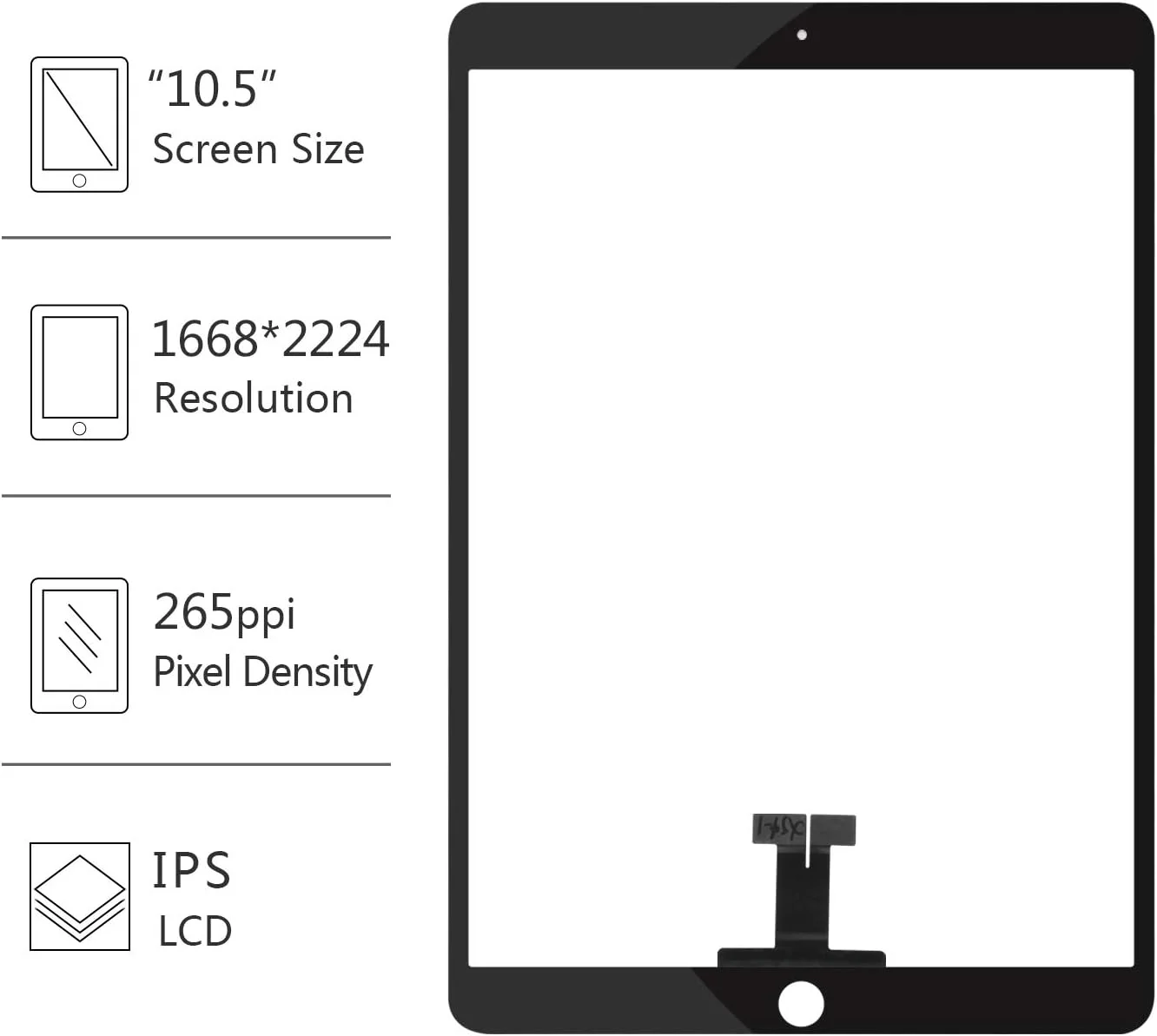 تاچ اسکرین مناسب برای آیپد ایر 3 2019 نسل سوم 10.5 اینچ مدل A2152 A2153 A2154 A2123، پنل شیشه ای جلویی جایگزین (LCD شامل نمی شود) بدون دکمه هوم، همراه با کیت ابزار رایگان + محافظ صفحه شیشه ای (مشکی)
