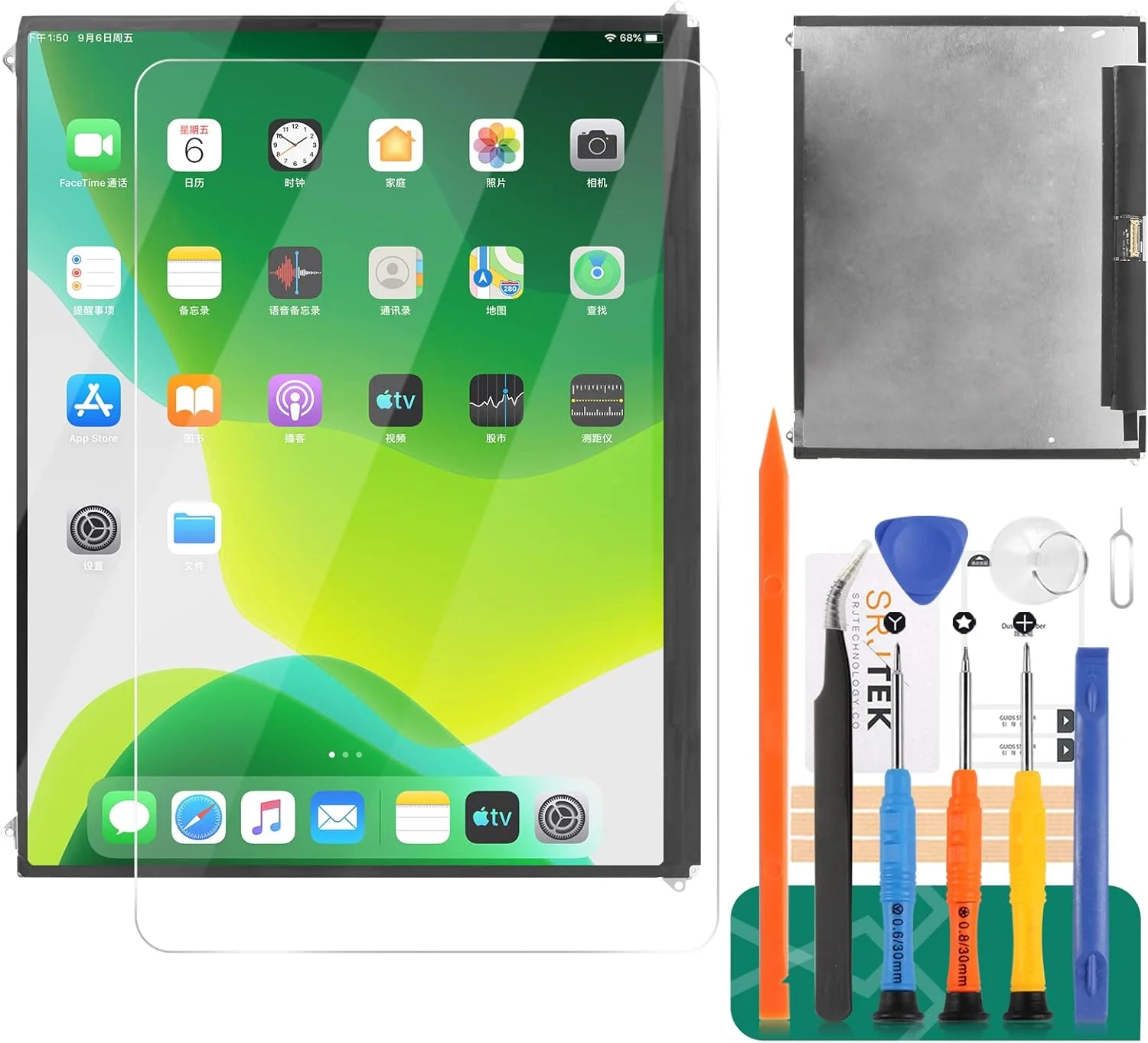 تعویض صفحه نمایش LCD آیپد 2 SRJTEK برای آیپد 2 9.7 اینچی مدل های A1395 A1396, A1397 به همراه ابزار تعمیر