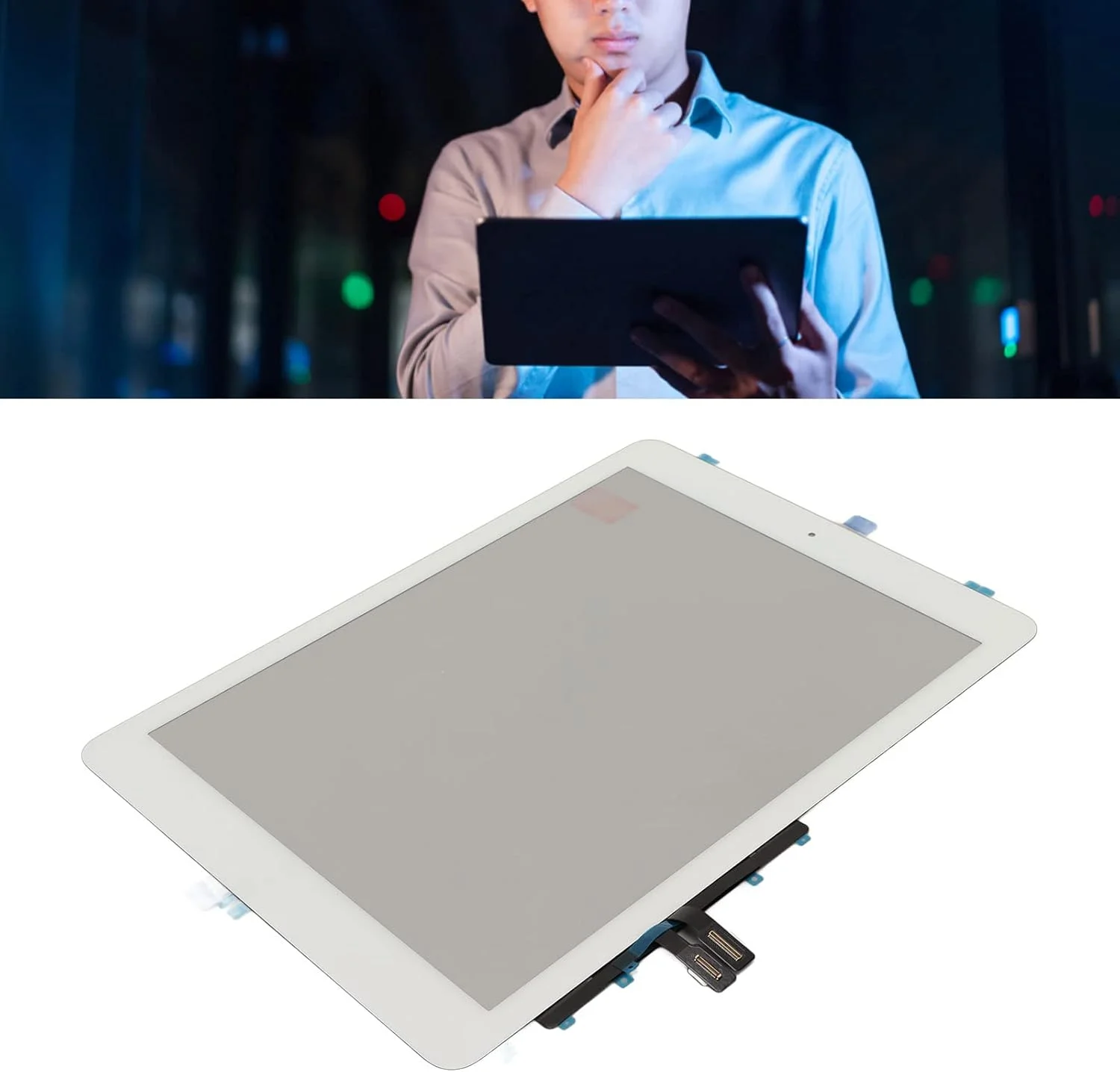 صفحه لمسی جایگزین برای تبلت آی او اس 6 2018، پنل دیجیتایزر شیشه ای جلو با دکمه هوم و براکت دوربین، بدون قطعه نمایشگر ال سی دی