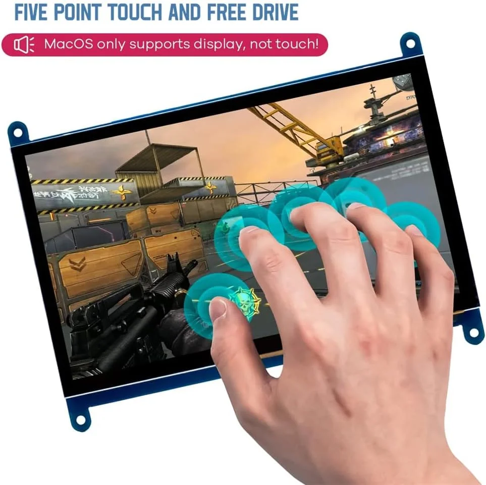 صفحه نمایش لمسی 7 اینچی IPS LCD آزون، مانیتور قابل حمل 1024×600 خازنی HDMI، صفحه نمایش لمسی برای رزبری پای، BB Black، ویندوز 10 8 7