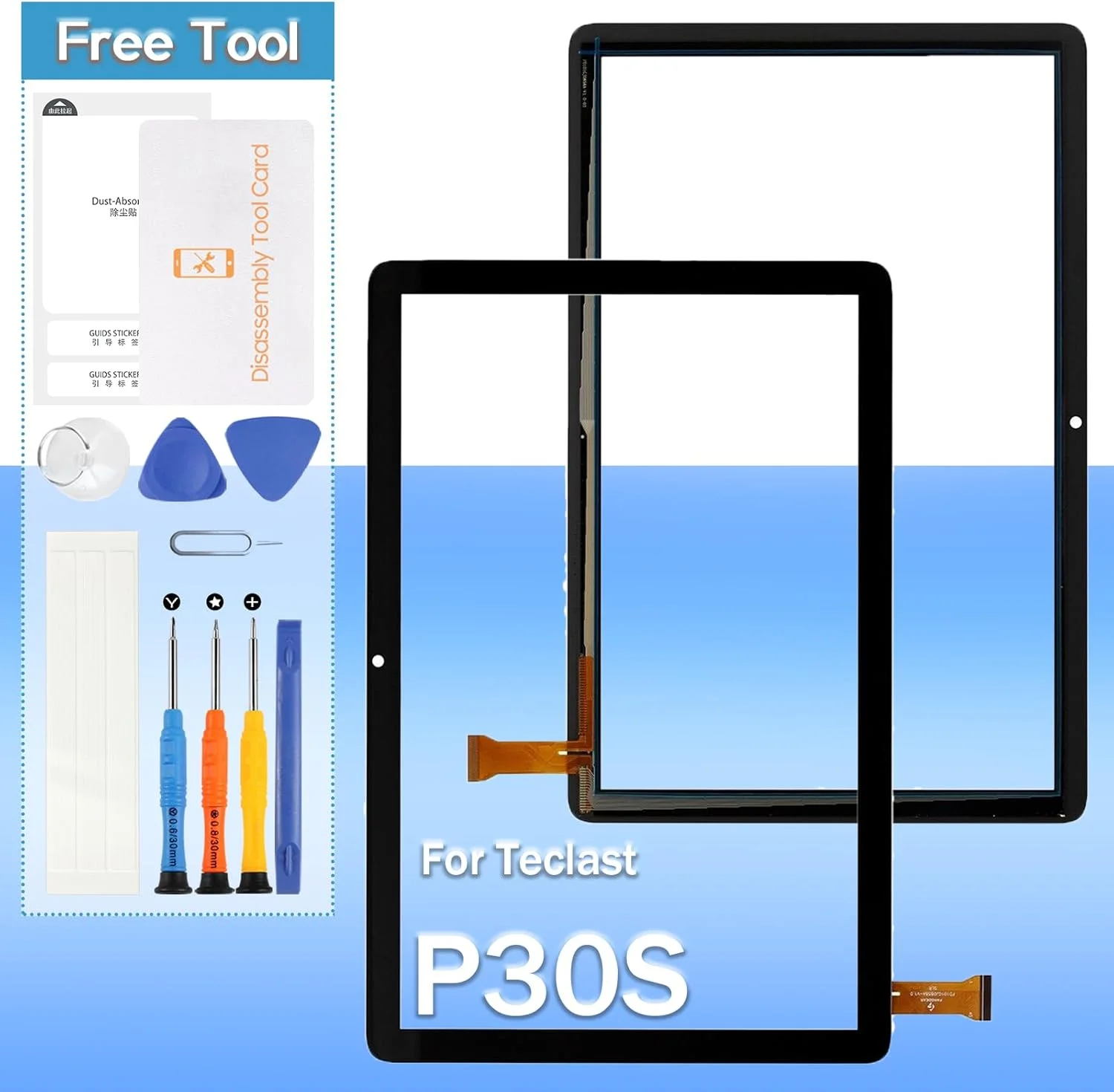 تعویض صفحه لمسی تبلت Teclast P30S سایز 10.1 اینچ، پنل صفحه لمسی اصلی، قطعات تعویضی شیشه با ابزار (LCD شامل نمی شود)