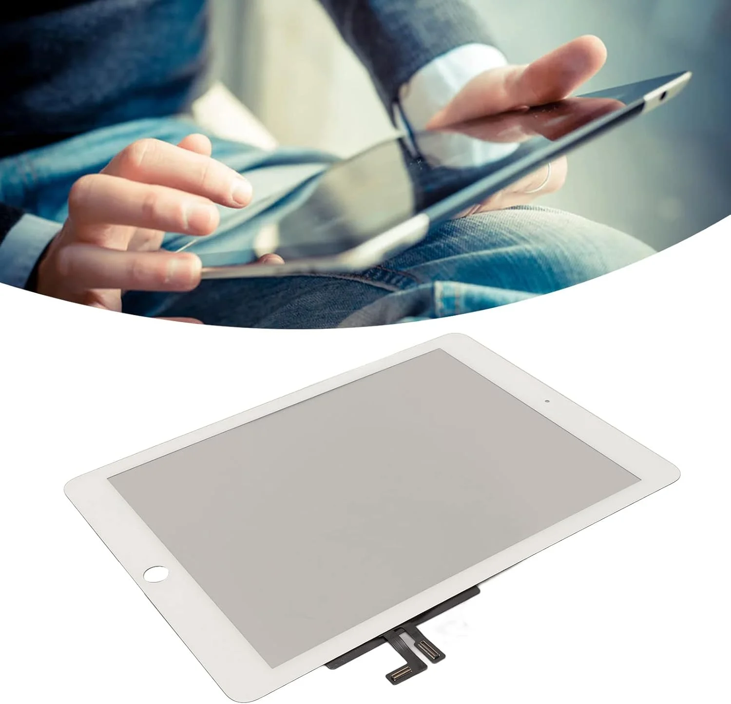 تاچ اسکرین شیشه ای تعویضی تبلت آی او اس 5 2017، تاچ اسکرین شیشه ای حرارت دیده، صفحه نمایش دیجیتایزر سفید قابل تعویض، بدون قطعه نمایشگر ال سی دی