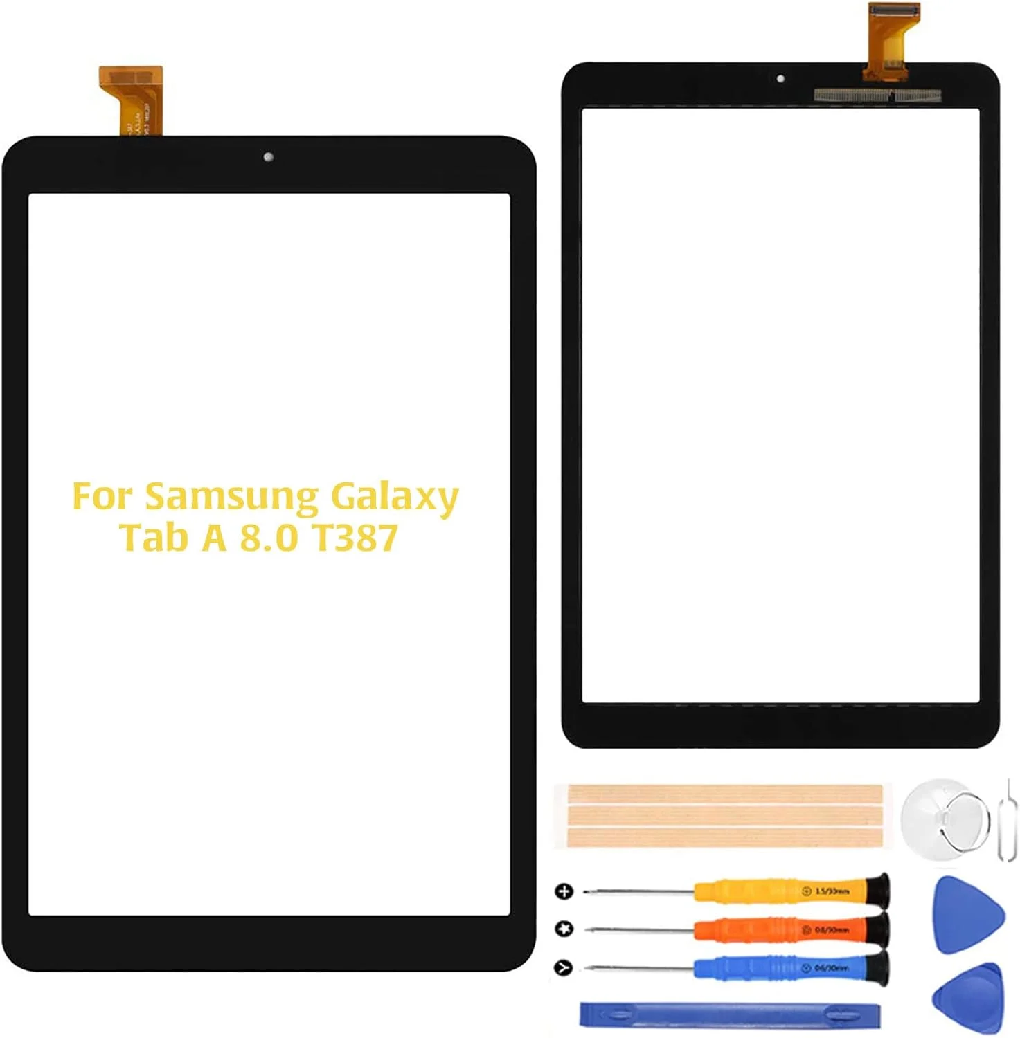 تاچ اسکرین تبلت سامسونگ گلکسی تب A 8.0 T387 SM-T387 جایگزین شیشه دیجیتایزر، مناسب برای سامسونگ گلکسی تب A 8.0 T387 SM-T387V T387T T387A، کیت قطعات تعمیر پنل صفحه نمایش لمسی، همراه با ابزار (مشکی)