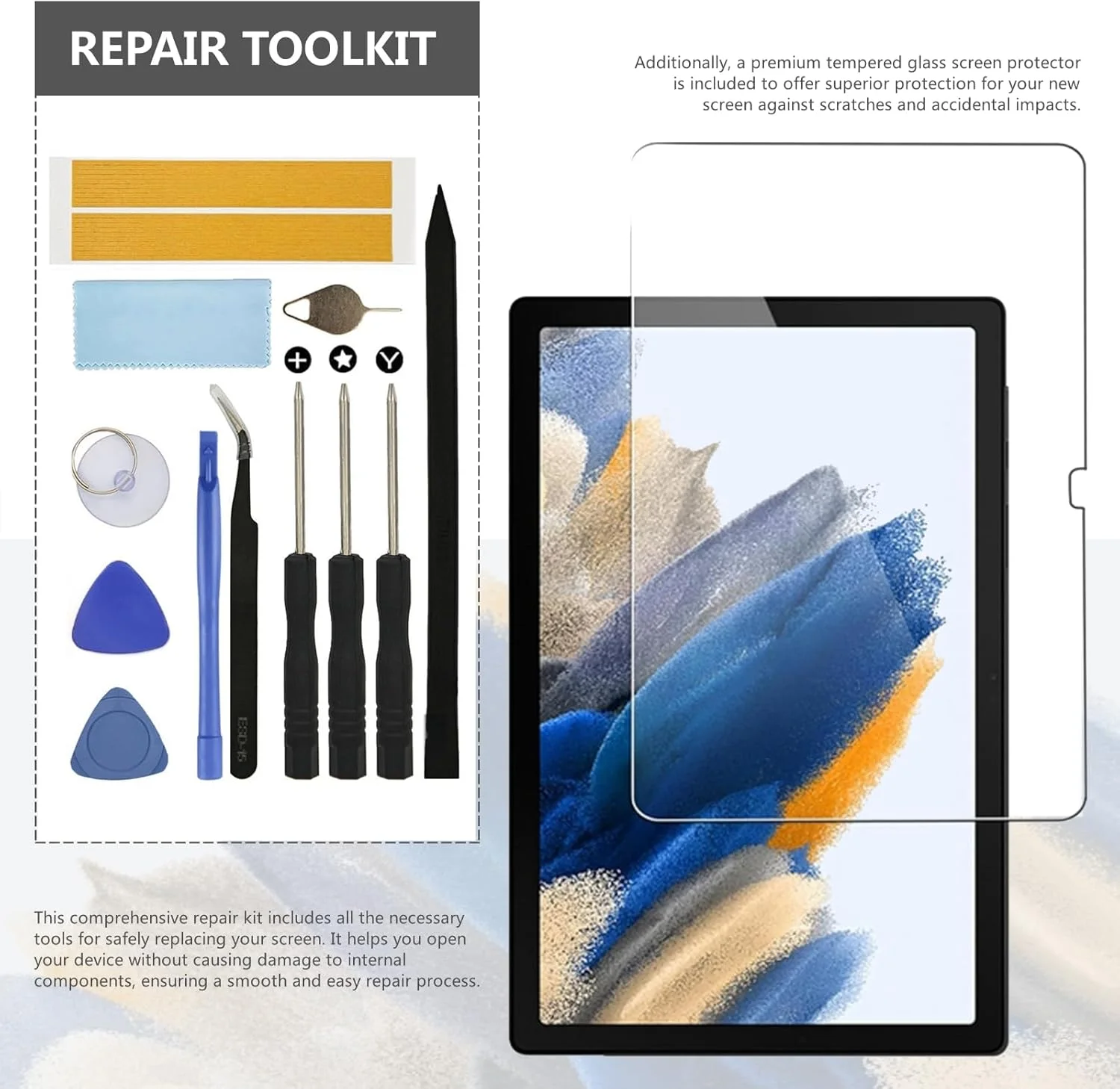 مناسب برای تبلت سامسونگ گلکسی تب A8 مدل SM-X200 با اندازه 10.5 اینچ (2021)، کیت تعویض صفحه نمایش تبلت، صفحه نمایش LCD به همراه تاچ اسکرین و دیجیتایزر، قطعات کامل برای تعمیر + محافظ صفحه نمایش (بدون قاب)