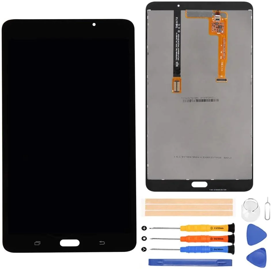 A-MIND مجموعه صفحه نمایش لمسی LCD برای تبلت سامسونگ گلکسی تب A 7.0 2016 T280 Wi-Fi، قطعات جایگزین، پنل جلویی تبلت SM-T280 و تعمیر صفحه LCD، همراه با مجموعه ابزار رایگان (مشکی)