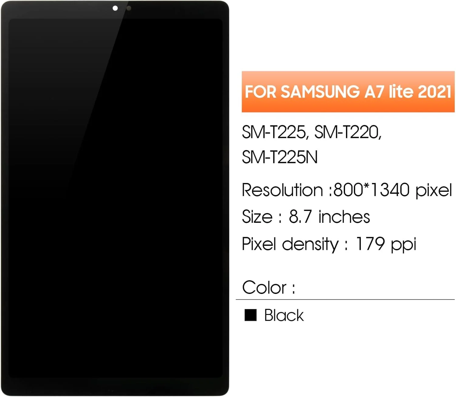 صفحه نمایش Arbilato برای تبلت سامسونگ گلکسی تب A7 لایت 2021 مدل های SM-T225,SM-T220,SM-T225N، صفحه لمسی دیجیتایزر، قطعات تعمیر (مشکی)