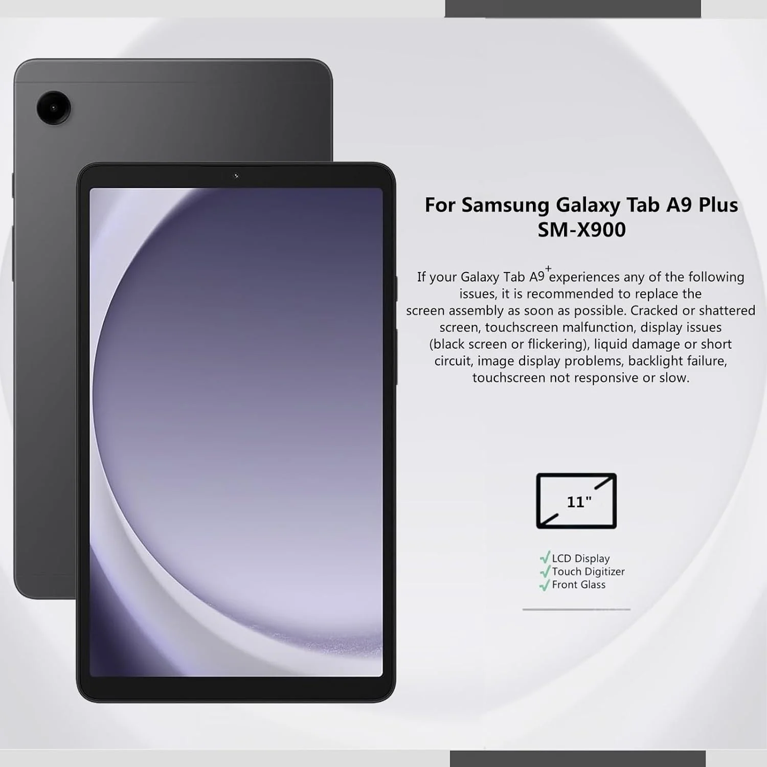 مناسب برای تبلت سامسونگ گلکسی تب A9 پلاس SM-X900 11 اینچ (2023)، کیت تعویض صفحه نمایش تبلت، صفحه نمایش ال سی دی، تاچ اسکرین دیجیتایزر، مجموعه کامل قطعات تعمیر + محافظ صفحه نمایش (بدون قاب)