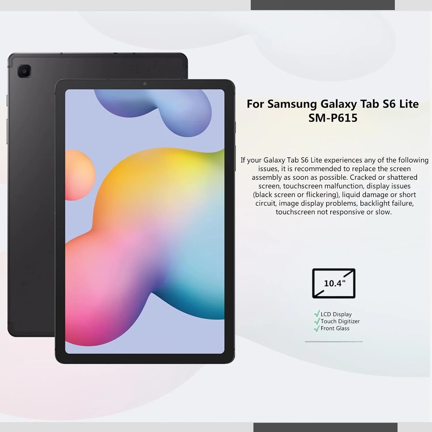 مناسب برای تبلت سامسونگ گلکسی تب S6 لایت SM-P615 10.4 اینچ (2020)، کیت تعویض صفحه نمایش تبلت، صفحه نمایش LCD و تاچ اسکرین دیجیتایزر، مجموعه کامل قطعات تعمیر + محافظ صفحه نمایش (بدون قاب)