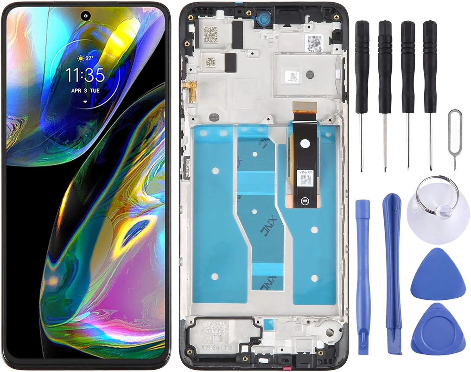 صفحه نمایش ال سی دی جایگزین تلفن همراه برای موتورولا Moto G82، مجموعه کامل دیجیتایزر با قطعه تعمیر فریم