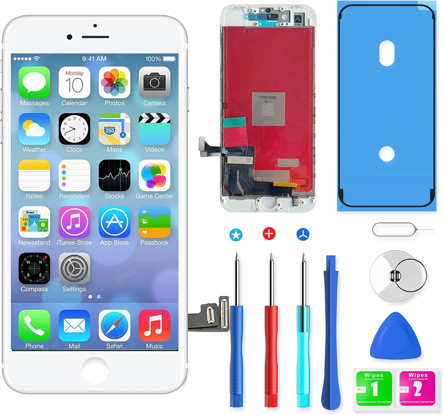 تعویض صفحه نمایش QTlier برای آیفون 7 4.7 اینچی، صفحه نمایش لمسی LCD به همراه ابزار تعمیر (سفید)