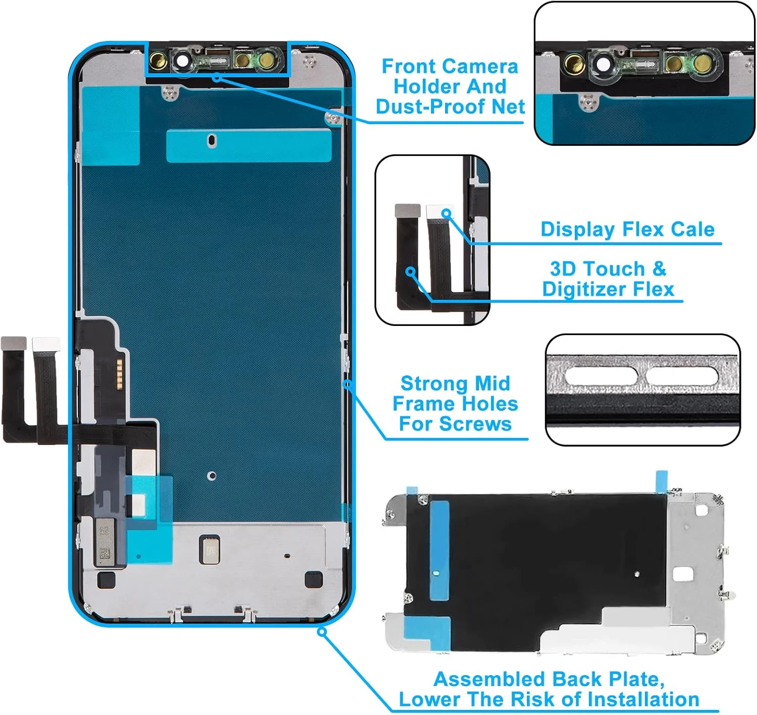تعویض صفحه نمایش پریمیوم برای آیفون 11 اندازه 6.1 اینچ، کیت تعمیر صفحه لمسی سه بعدی (مدل A2111, A2223, A2221) مجموعه دیجیتایزر با صفحه پشتی، چسب ضد آب، شیشه حرارت دیده، ابزار و راهنما