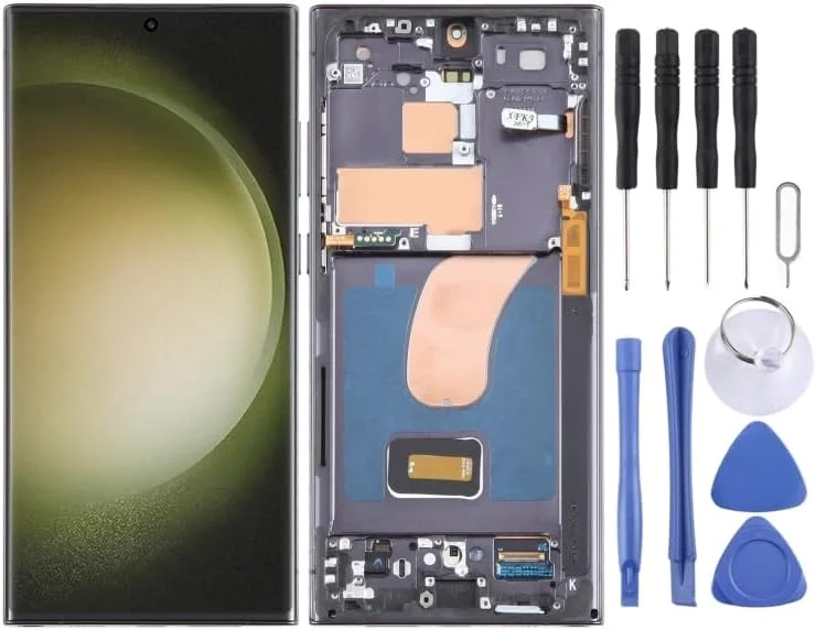 قطعات یدکی جایگزین تلفن همراه برای گلکسی S23 Ultra SM-S918B نسخه اروپا، صفحه نمایش LCD، دیجیتایزر، مجموعه کامل با فریم