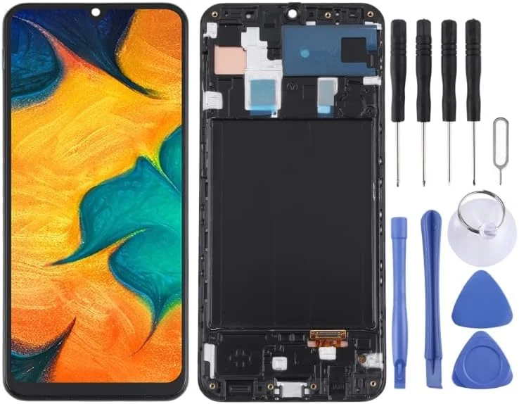 صفحه نمایش ال سی دی CHENCHUAN برای سامسونگ گلکسی A30 SM-A305، مجموعه کامل دیجیتایزر با قاب (مشکی)، جایگزینی صفحه نمایش برای گلکسی