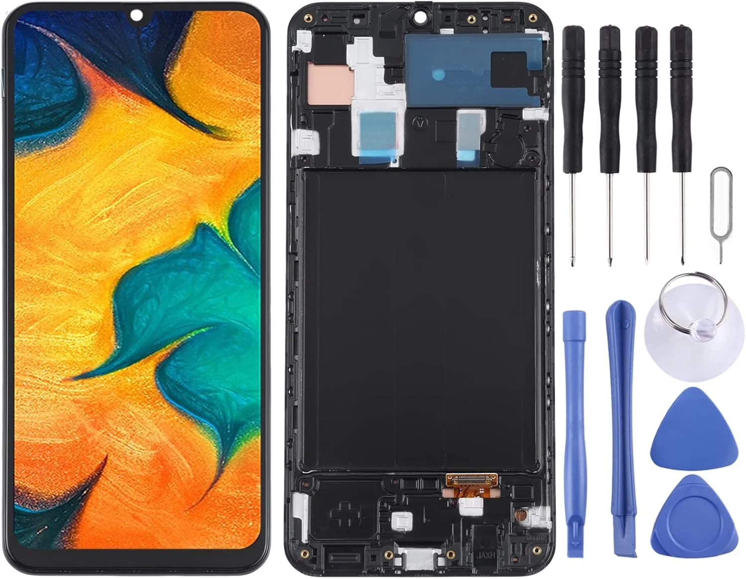 صفحه نمایش ال سی دی CHENCHUAN برای سامسونگ گلکسی A30 SM-A305، مجموعه کامل دیجیتایزر با قاب (مشکی)، جایگزینی صفحه نمایش برای گلکسی