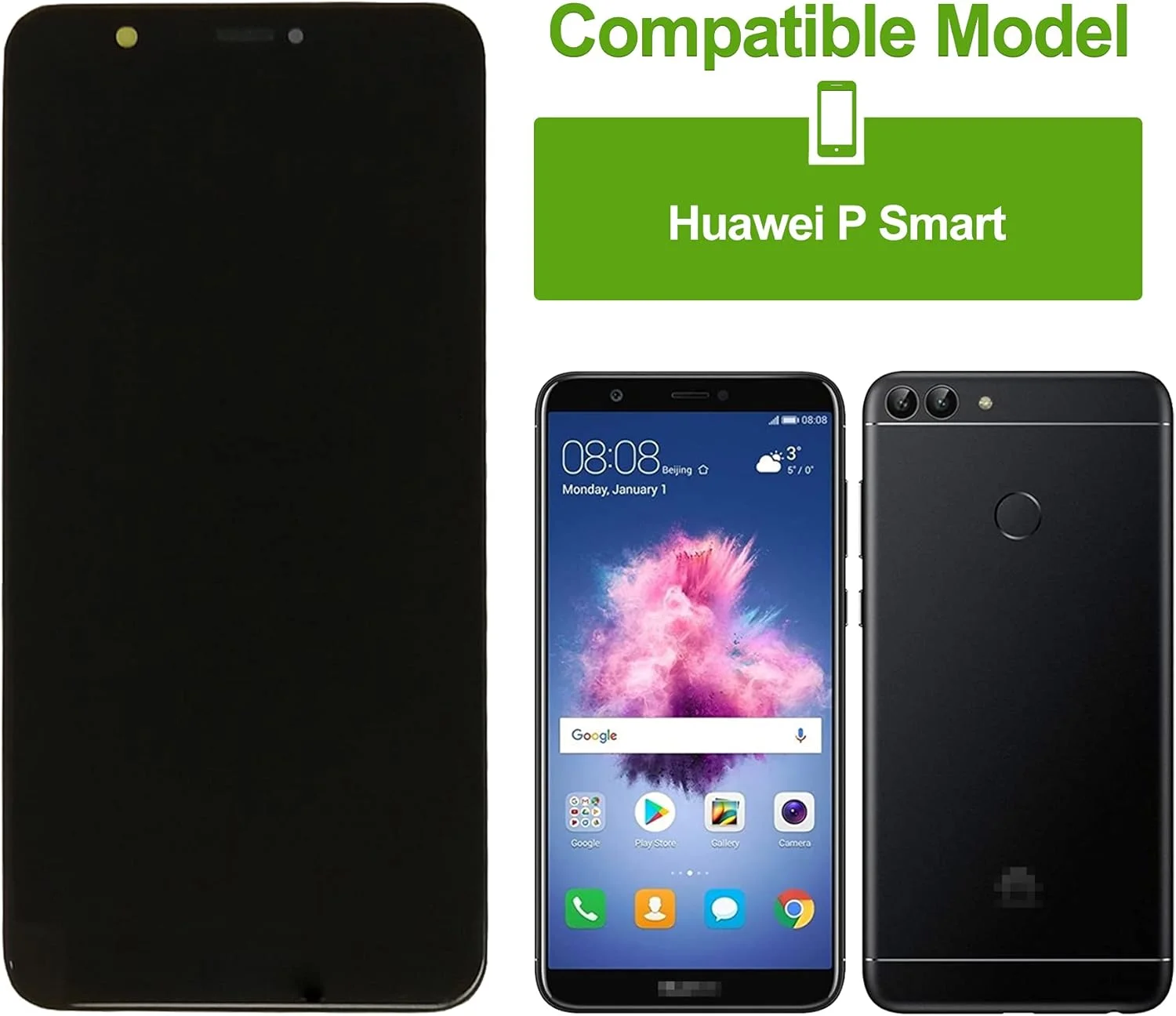 صفحه نمایش LCD جایگزین سازگار با Huawei P Smart (مشکی با قاب) به همراه ابزار تعمیر