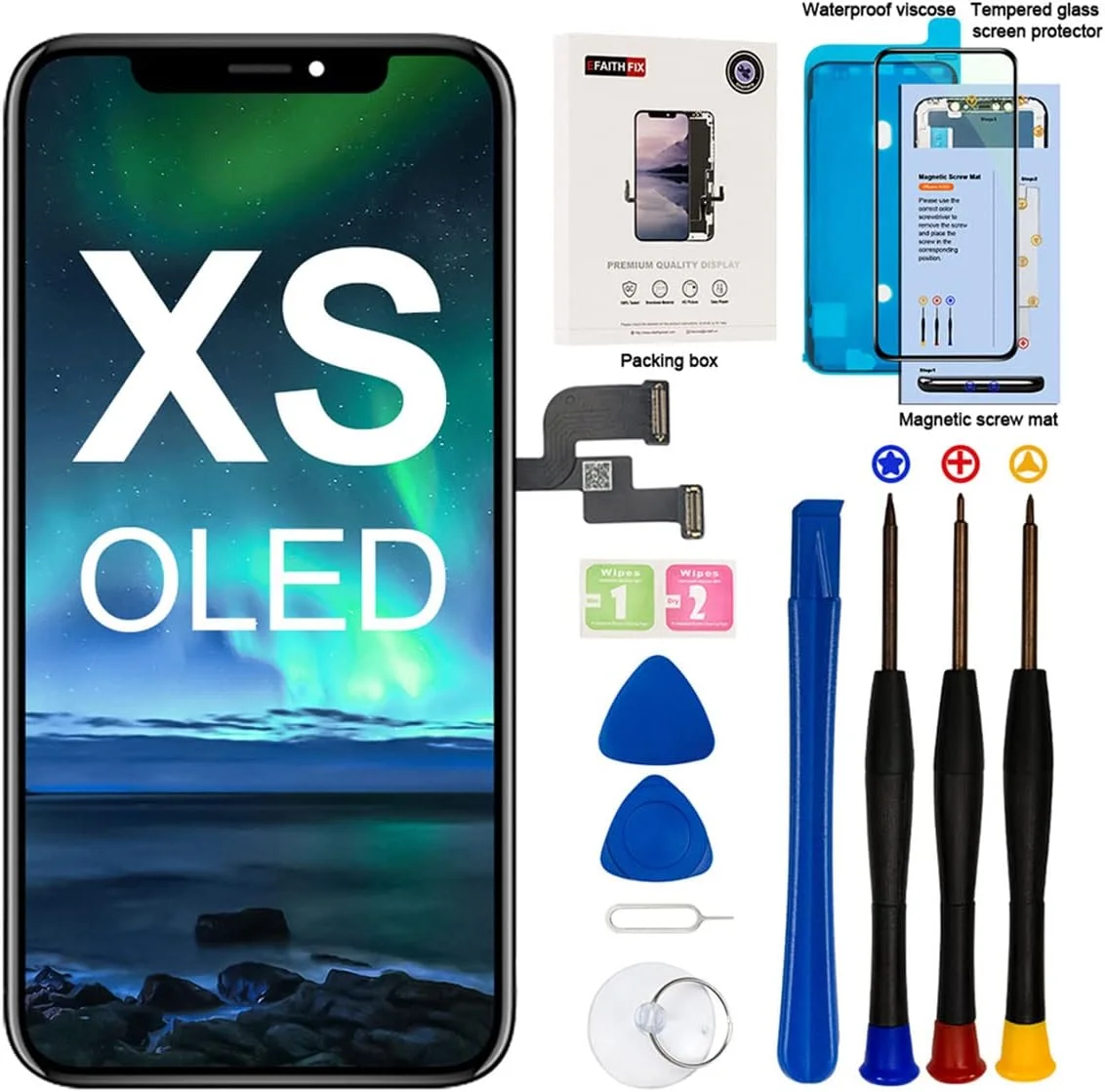 EFAITHFIX صفحه نمایش OLED جایگزین برای آیفون Xs (نه LCD) 5.8 اینچ، تاچ اسکرین سه بعدی، مجموعه کامل با ابزار تعمیر، چسب ضد آب، محافظ صفحه شیشه ای A1920/A2097/A2098/A2099/A2100