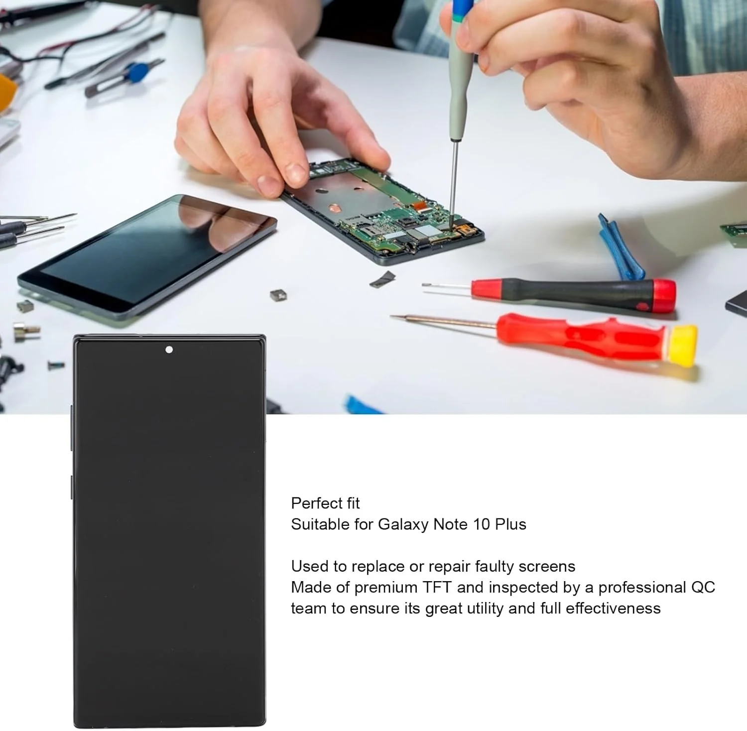 تعویض صفحه نمایش برای نوت 10 پلاس، مجموعه دیجیتایزر ال سی دی TFT با قاب و ابزار تعمیر، کیت های تعمیر نمایشگر، بدون عملکرد اثر انگشت