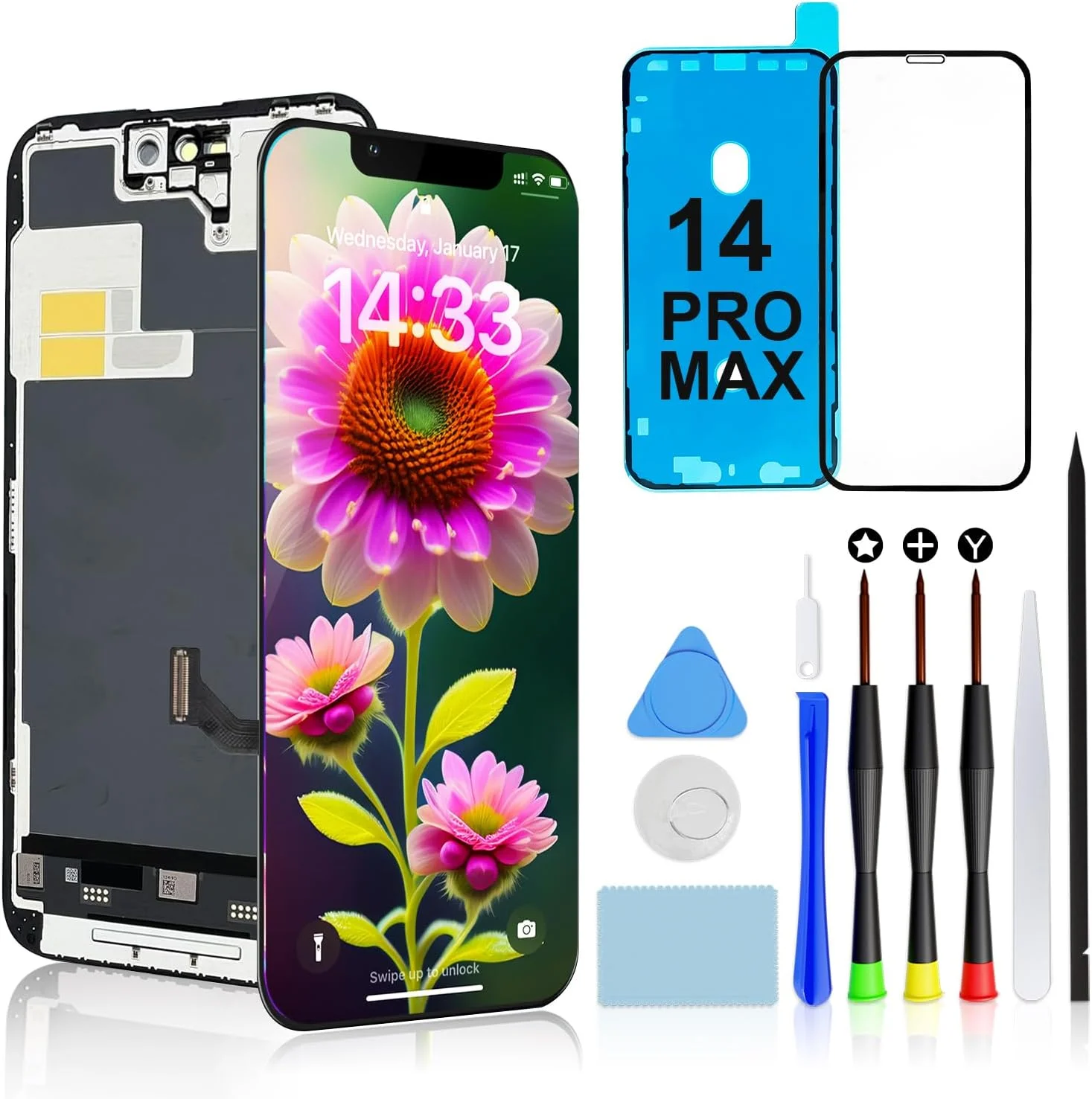 کیت تعویض صفحه نمایش Brinonac برای آیفون 14 پرو مکس، صفحه نمایش 6.7 اینچی Full HD LCD، مجموعه مونتاژ دیجیتایزر لمسی با ابزار تعمیر