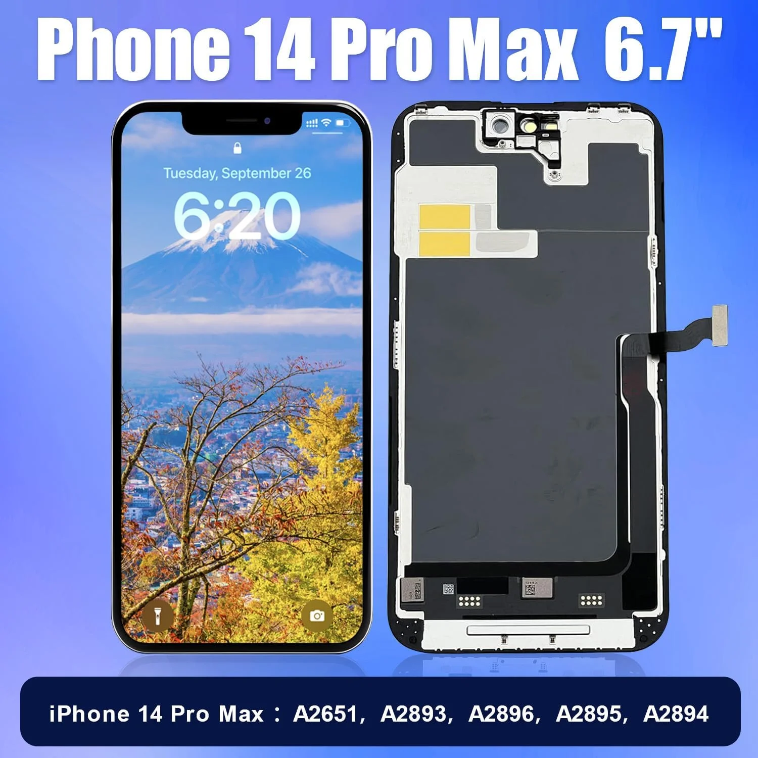 کیت تعویض صفحه نمایش Brinonac برای آیفون 14 پرو مکس، صفحه نمایش 6.7 اینچی Full HD LCD، مجموعه مونتاژ دیجیتایزر لمسی با ابزار تعمیر