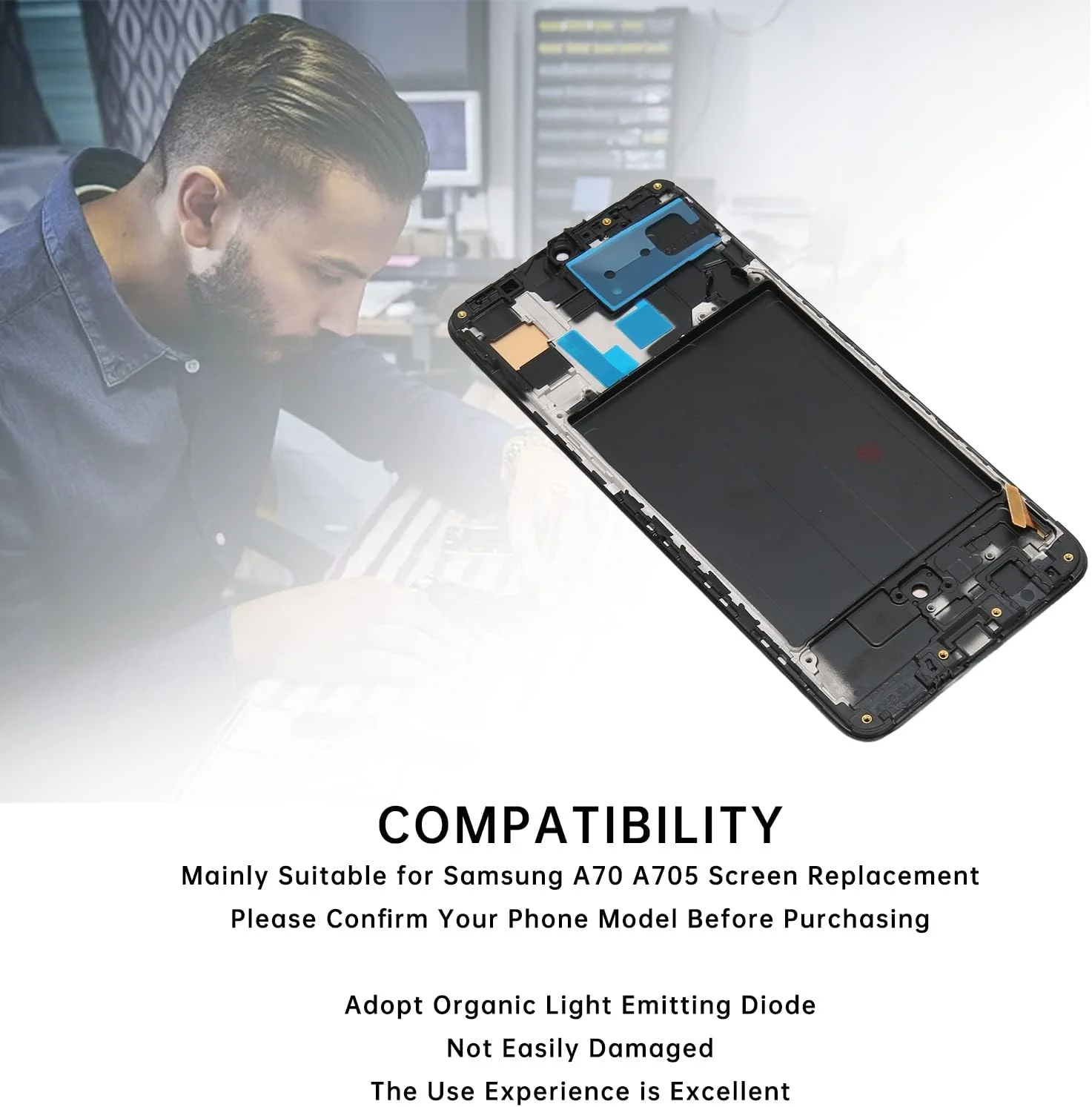 تعویض صفحه نمایش OLED برای A70 A705، مجموعه دیجیتایزر با ابزار تعمیر، کیت های تعمیر نمایشگر، با عملکرد اثر انگشت