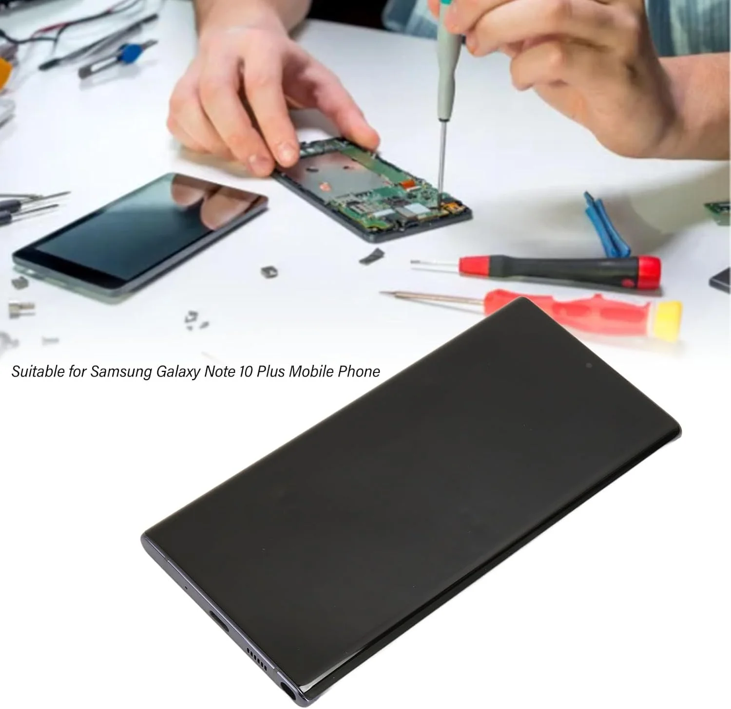 تعویض صفحه نمایش OLED برای نوت 10 پلاس، مجموعه دیجیتایزر صفحه لمسی با ابزار تعمیر قاب، قطعات جایگزین تلفن همراه