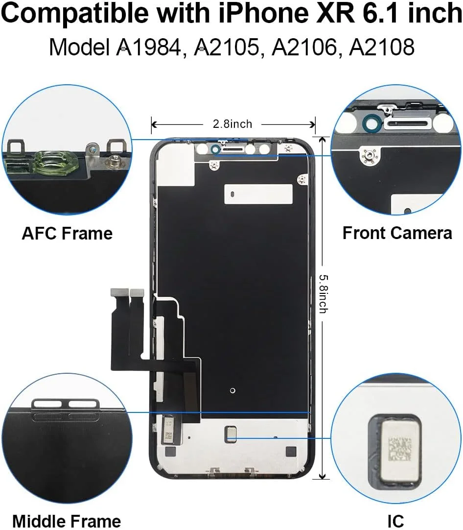تعویض صفحه نمایش LCD آیفون XR مدل EFAITHFIX سایز 6.1 اینچ به همراه فریم، تاچ سه بعدی و کیت ابزار تعمیرات مناسب برای مدل های A1984/A2105/A2106/A2108 به همراه چسب ضد آب و محافظ صفحه شیشه ای