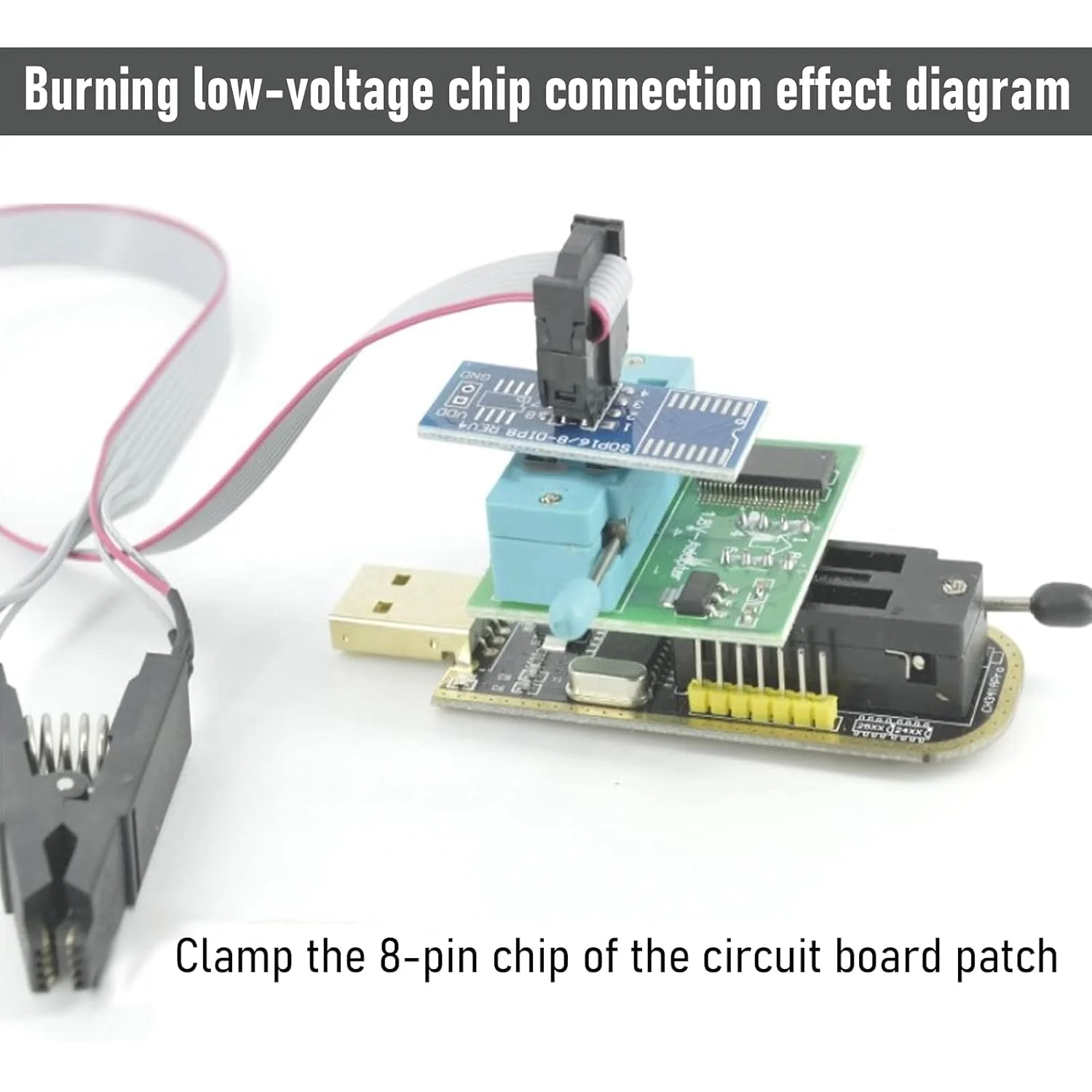 مجموعه گیره تست مادربرد Eujgoov، لوازم جانبی برد اصلی پروگرامر USB تراشه فلش با فرمت پین SOIC/SOP برای 242593