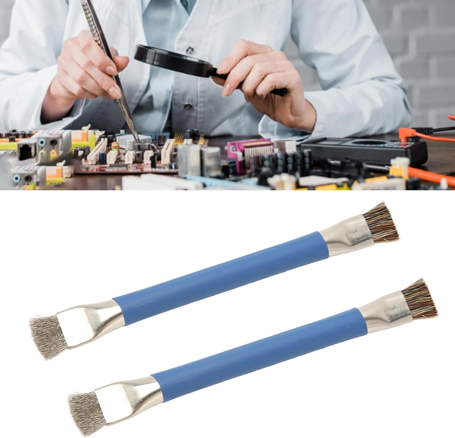 2 عدد برس تمیز کننده آنتی استاتیک، دو سر برای آی سی مادربرد، ایمن و ضد خش، کاربرد چند منظوره برای تبلت و موبایل