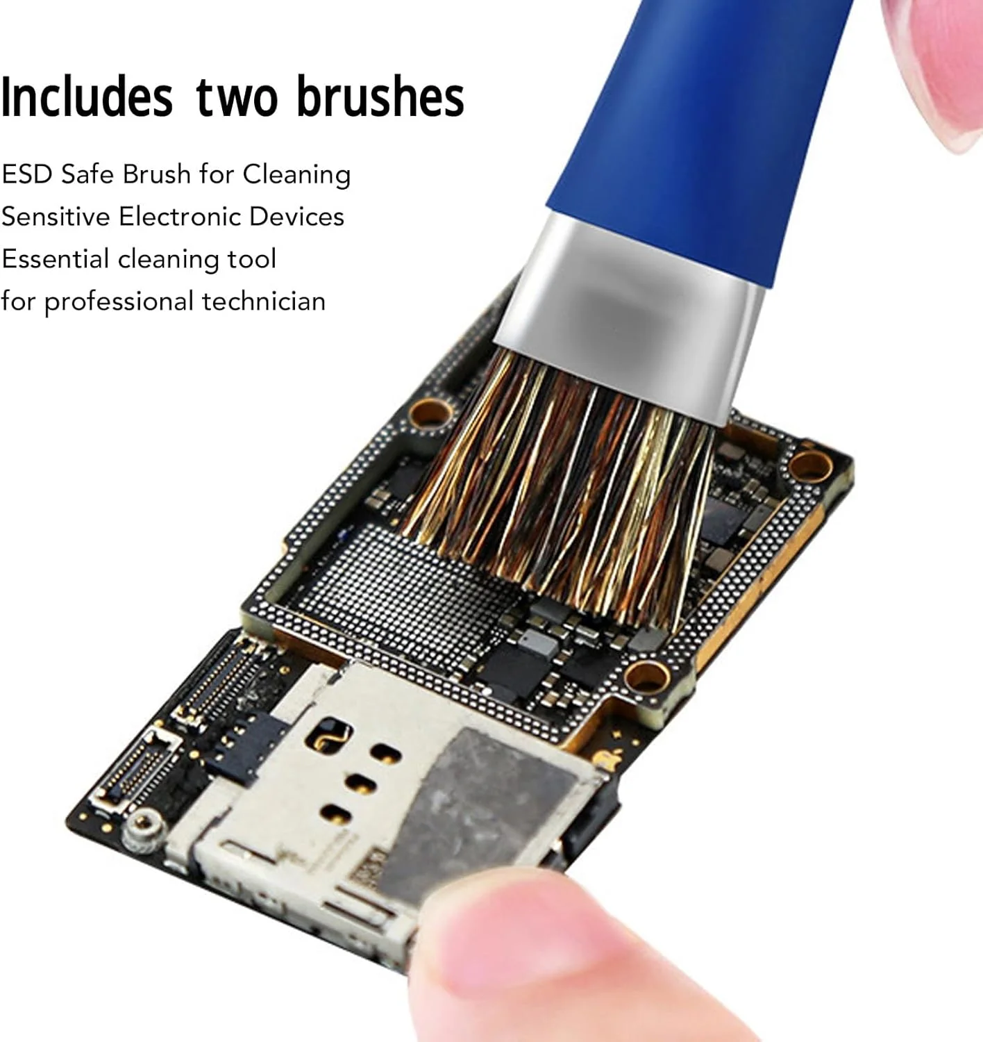 2 عدد برس تمیز کننده آنتی استاتیک، دو سر برای آی سی مادربرد، ایمن و ضد خش، کاربرد چند منظوره برای تبلت و موبایل
