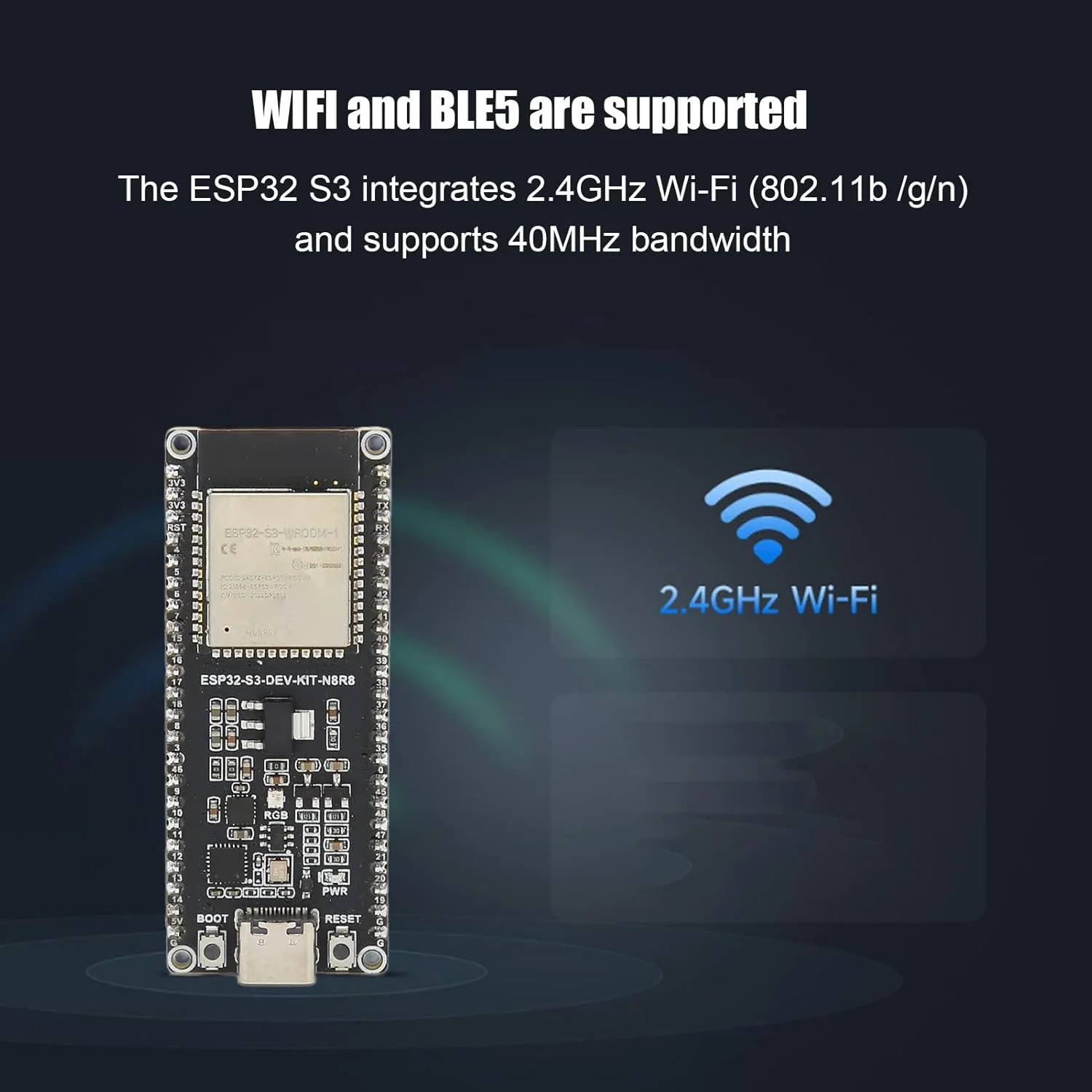 برد توسعه وای فای بلوتوث Bewinner S3، میکروکنترلر 2.4 گیگاهرتز، پردازنده دوگانه 240 مگاهرتز، 512 کیلوبایت SRAM، 8 مگابایت PSRAM و فلش 8 مگابایتی