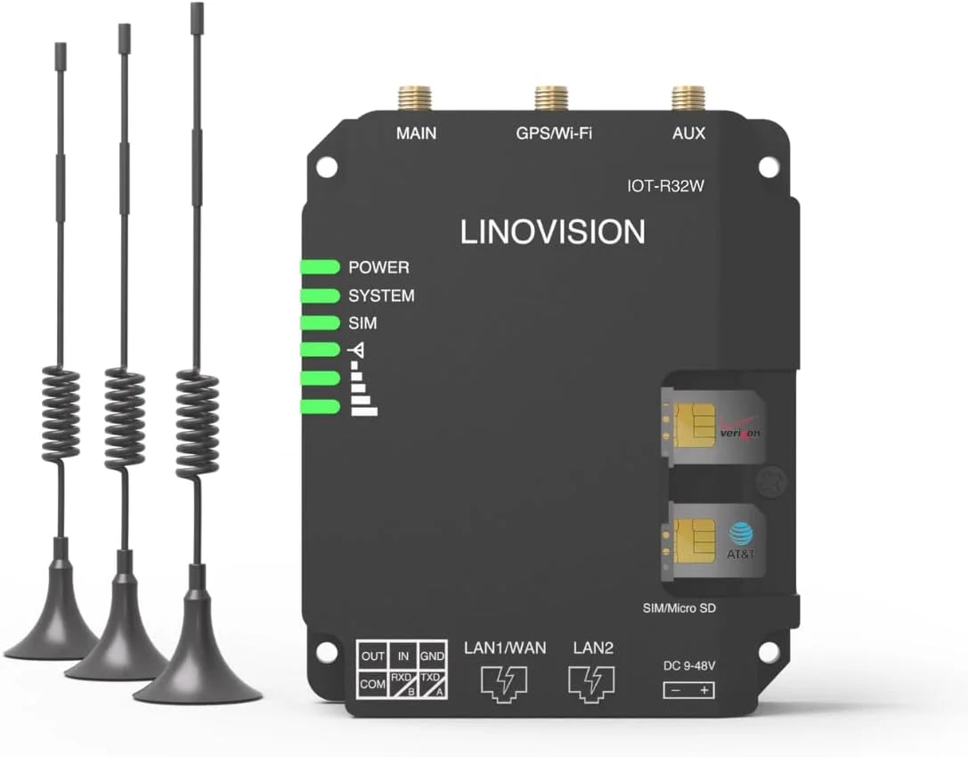 روتر صنعتی 4G LTE LINOVISION، پشتیبانی از WiFi، دو سیم کارت، RS485 و DI/DO، دسترسی امن VPN، مدیریت ابری، روتر سلولی برای کاربردهای M2M/IOT، اترنت، مشکی