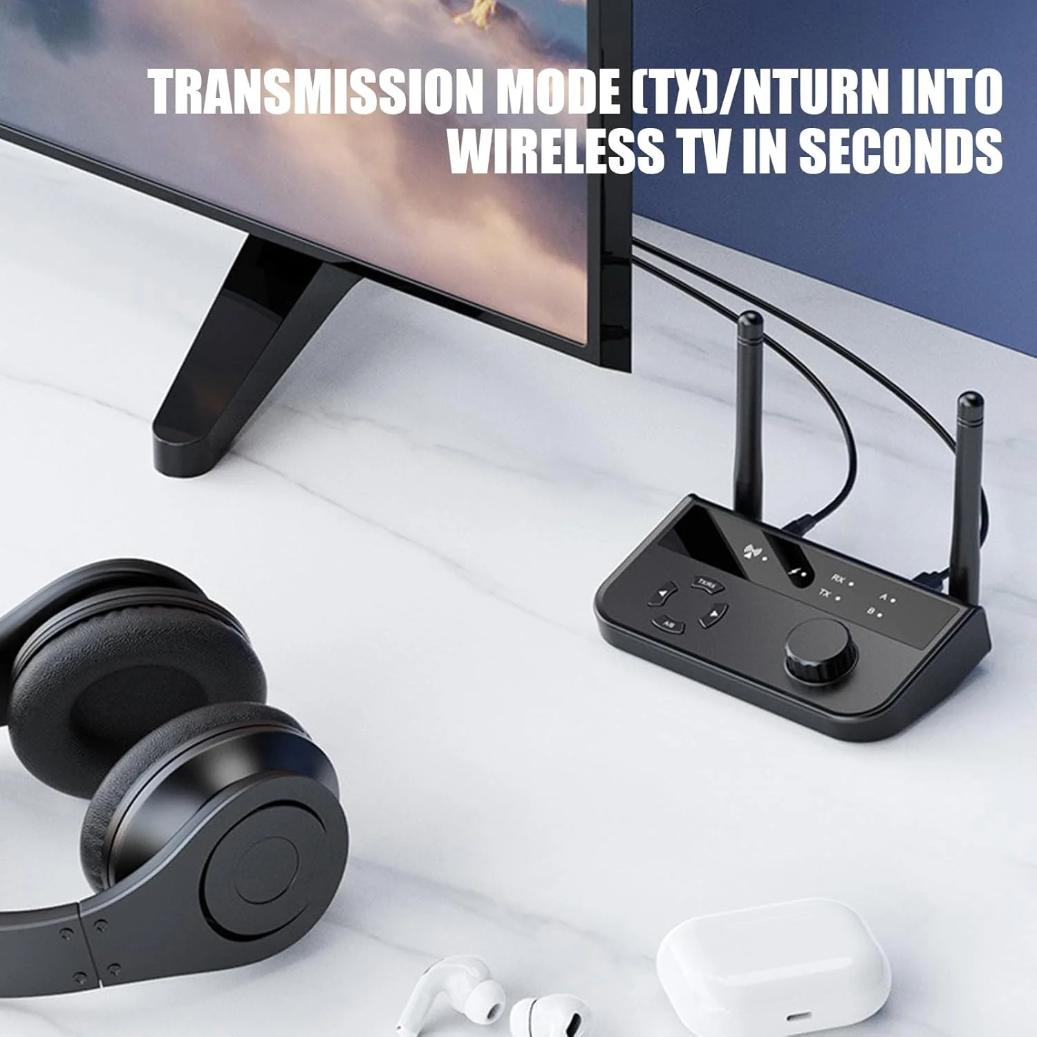 فرستنده گیرنده بی سیم | فرستنده بی سیم برای تلویزیون | اتصال دوگانه برای تلفن های همراه استریو، رایانه شخصی، تلویزیون، کنسول های بازی، بلندگوها، تجهیزات ورزشی خانگی، هواپیما