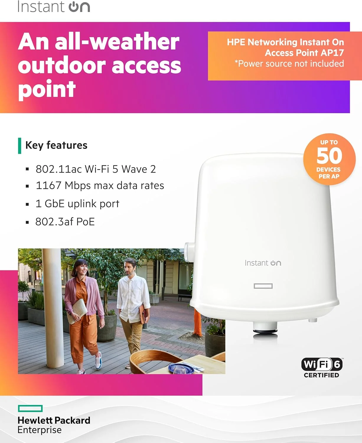 اکسس پوینت بیرونی وایرلس Aruba a Hewlett Packard Enterprise company HPE Networking Instant On AP17 2x2 WiFi 5 | منبع تغذیه شامل نمی شود | مدل RW