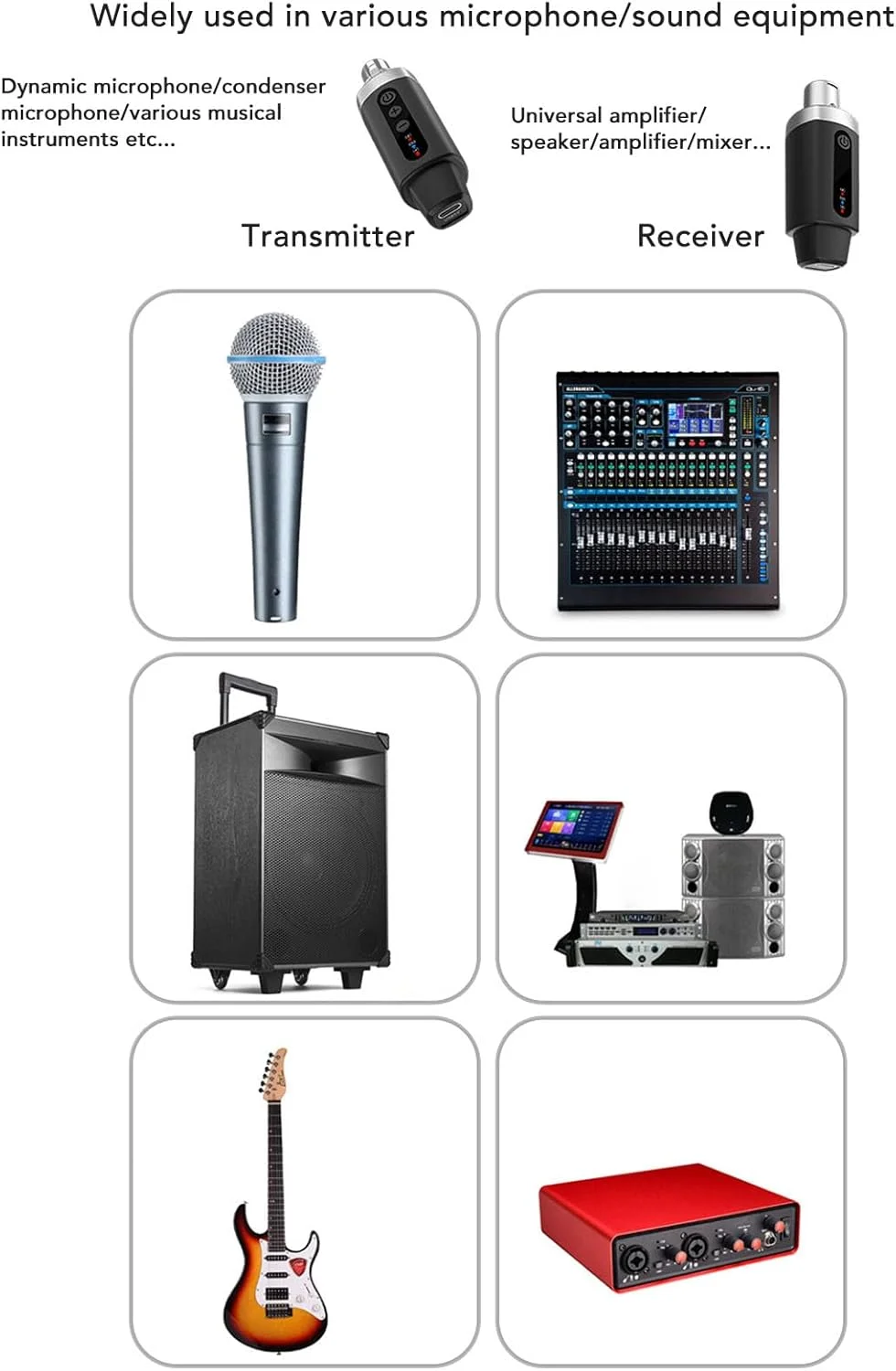 فرستنده و گیرنده XLR بی سیم، آداپتور میکروفون بی سیم UHF 3 پین برای میکروفون های کندانسور دینامیک، میکسرها، سیستم PA، گیتار