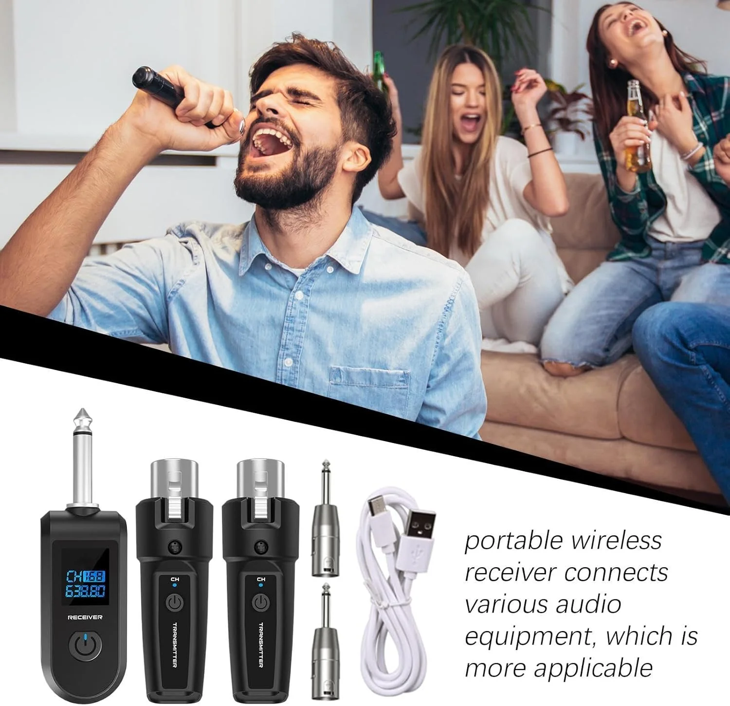 سیستم میکروفون بی سیم - آداپتور میکروفون دینامیک صوتی بی سیم 10 کاناله | فرستنده و گیرنده پلاگین برای گیتار باس و سازهای الکتریکی