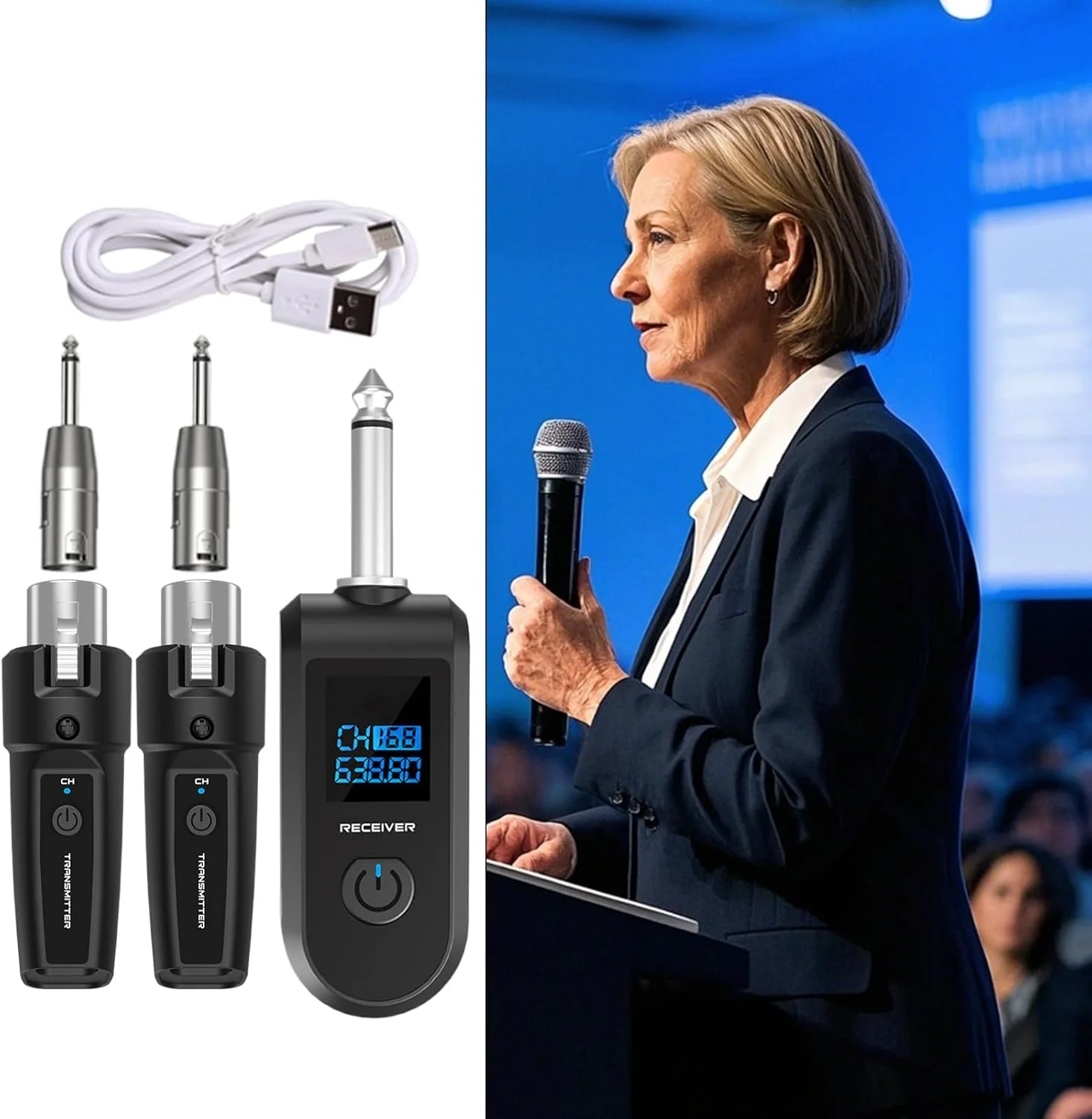 سیستم میکروفون بی سیم - آداپتور میکروفون دینامیک صوتی بی سیم 10 کاناله | فرستنده و گیرنده پلاگین برای گیتار باس و سازهای الکتریکی