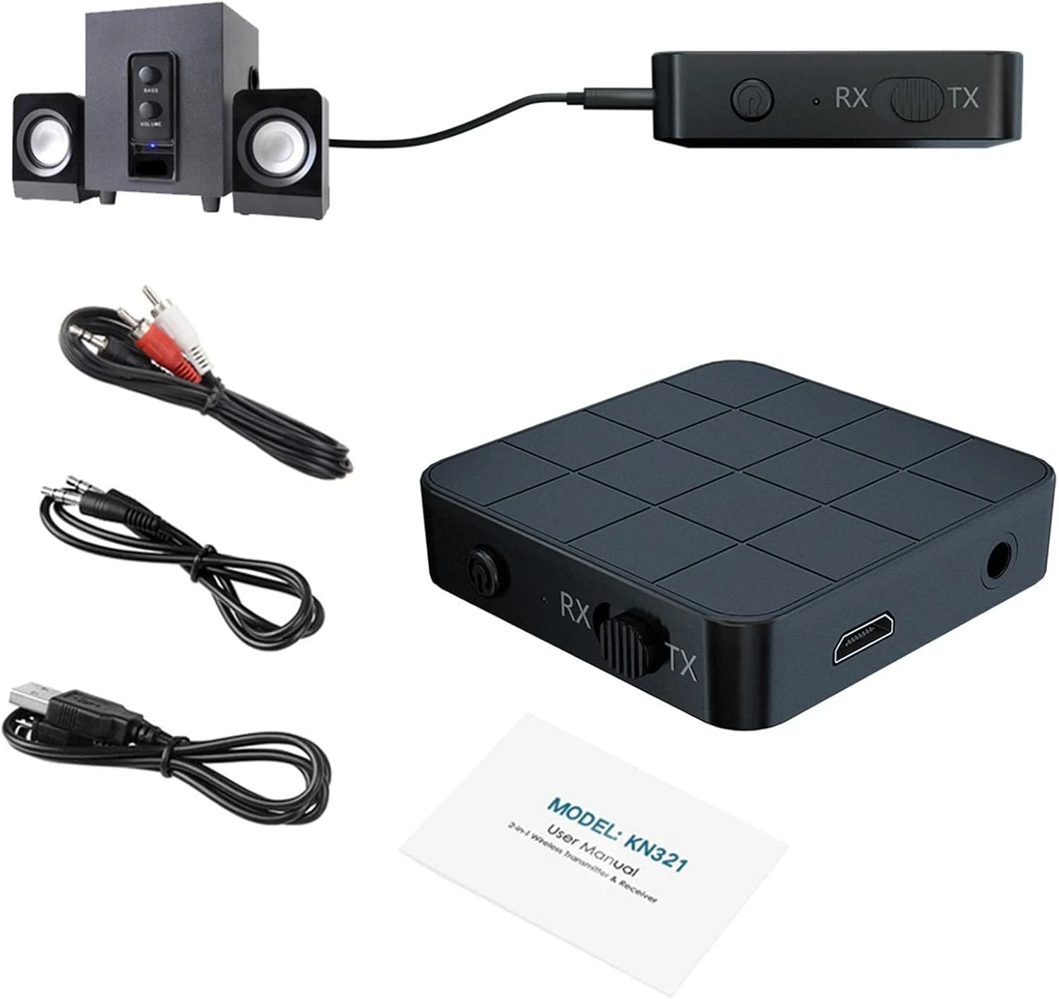 آداپتور صوتی بی سیم 2 عددی | گیرنده فرستنده صوتی بلوتوث 5.0 کوچک و قابل حمل - حمل آسان با تأخیر کم