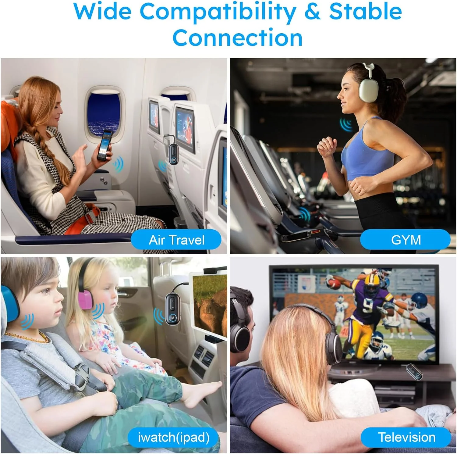 فرستنده گیرنده بلوتوث 5.4 هواپیما، آداپتور صوتی بی سیم 3.5 میلی متری بلوتوث، پشتیبانی از ایرپاد یا هدفون با aptX Adaptive، فرستنده صوتی بی سیم برای Airfly، خطوط هوایی