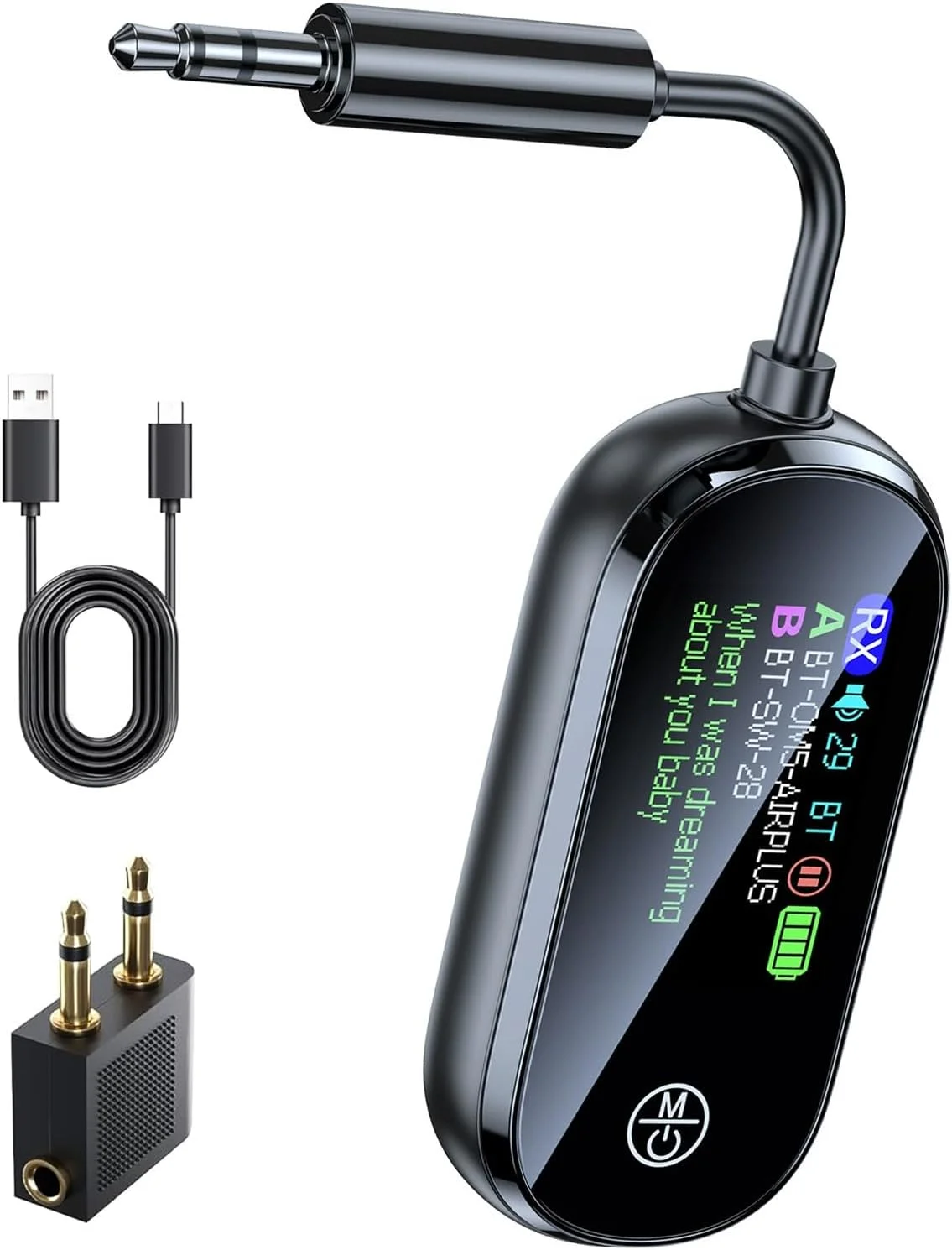 آداپتور فرستنده بلوتوث 5.4 هواپیما UOEPOWA، پشتیبانی از 2 ایرپاد/هدفون 2 در 1، فرستنده گیرنده بلوتوث با aptX Low Latency، آداپتور بی سیم برای پرواز، تلویزیون، باشگاه، تبلت، استریو ماشین